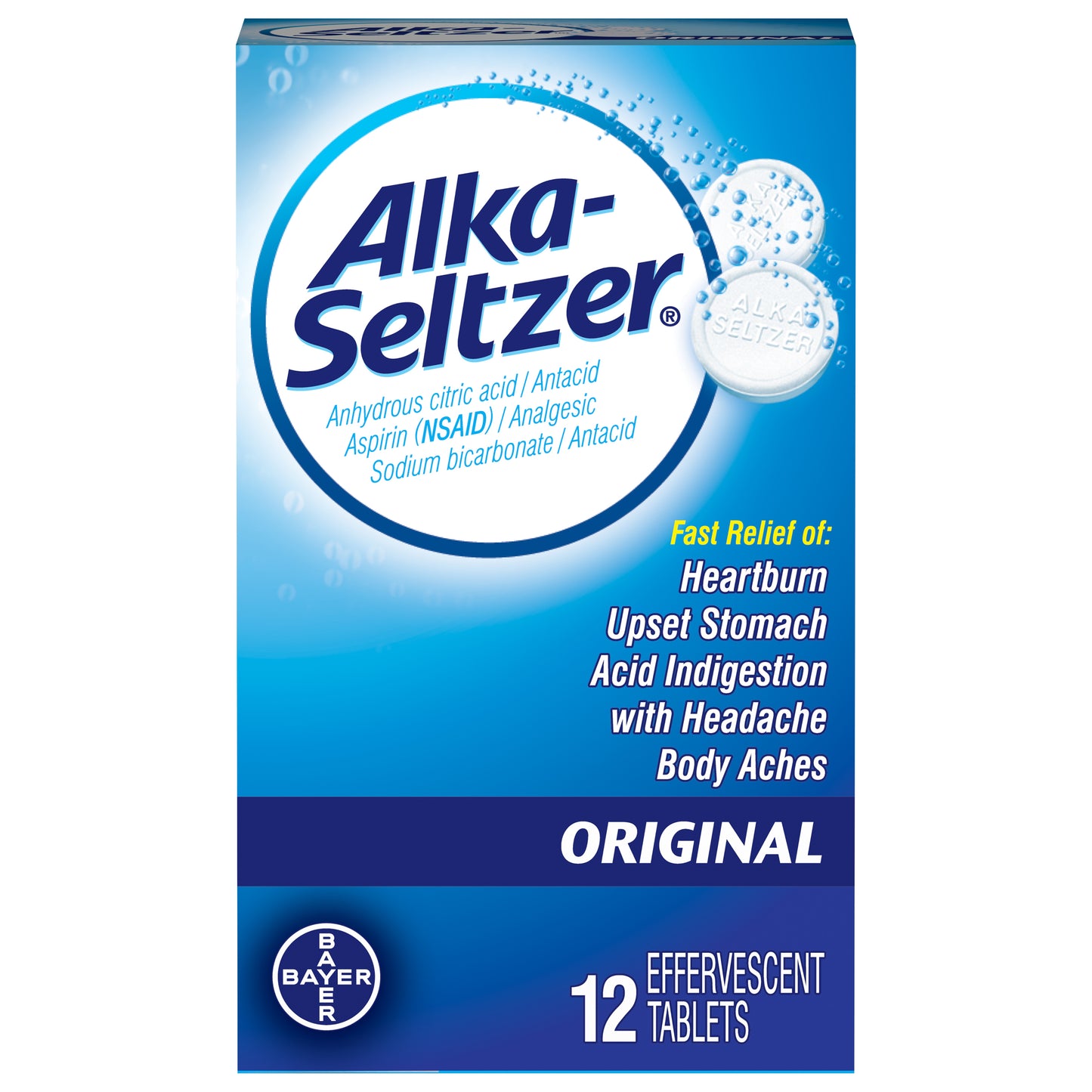 Alka-Seltzer Effervescent Tablets Original Antacid/Analgesic 12 ea Box