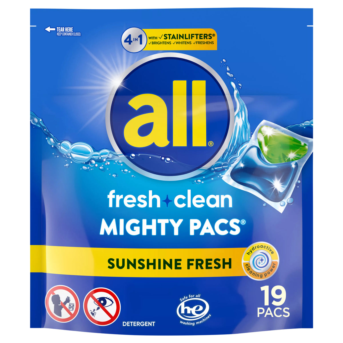 all with Stainlifters Original Mighty Pacs Laundry Detergent, 4 in 1 Stainlifter, One Pouch, 19 Count