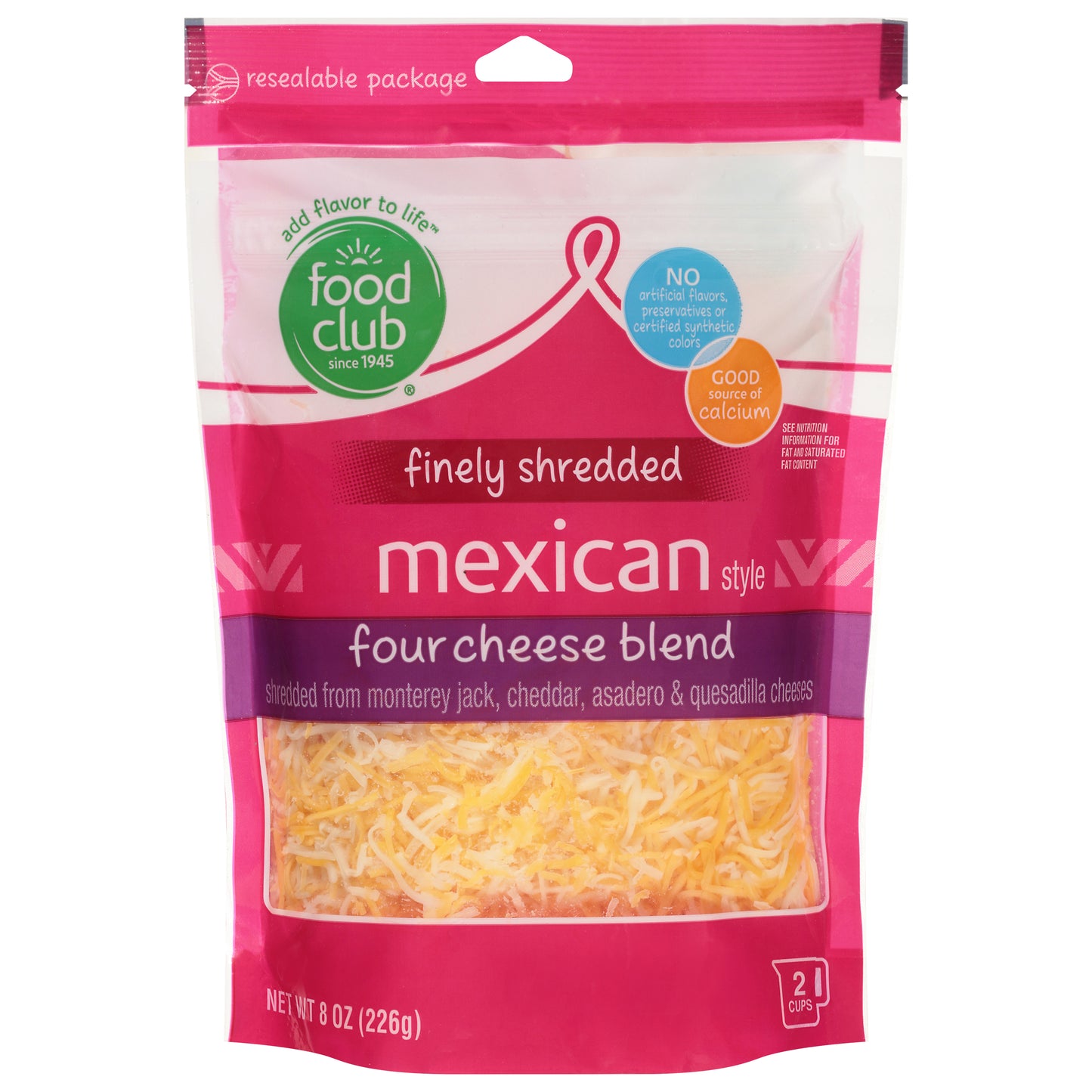 Food Club Mexican Style Four Cheese Blend Finely Shredded Cheese 8 oz