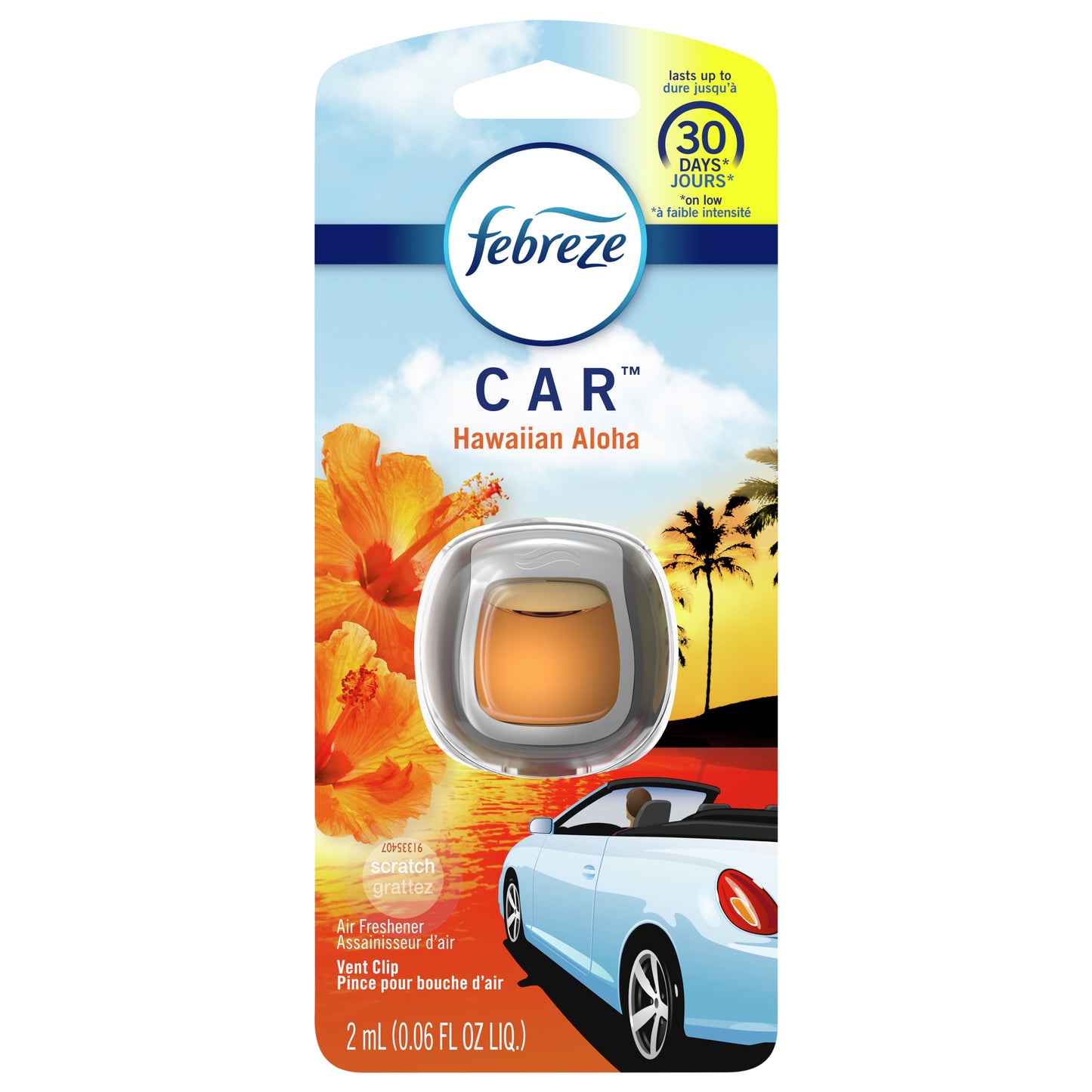 Febreze Car Odor-Fighting Air Freshener Vent Clip, Hawaiian Aloha, 1 count