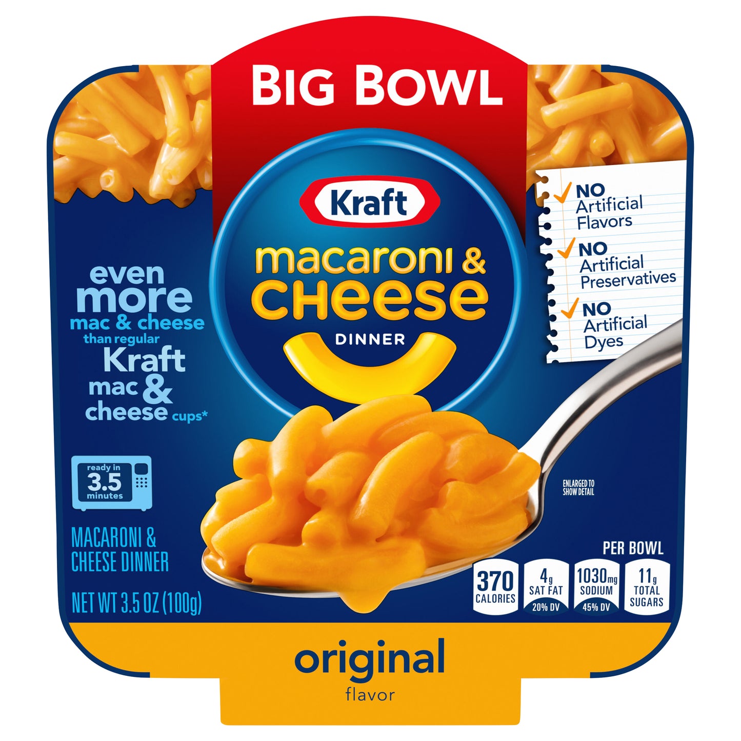 Kraft Original Mac & Cheese Big Bowl Dinner, 3.5 oz Tray