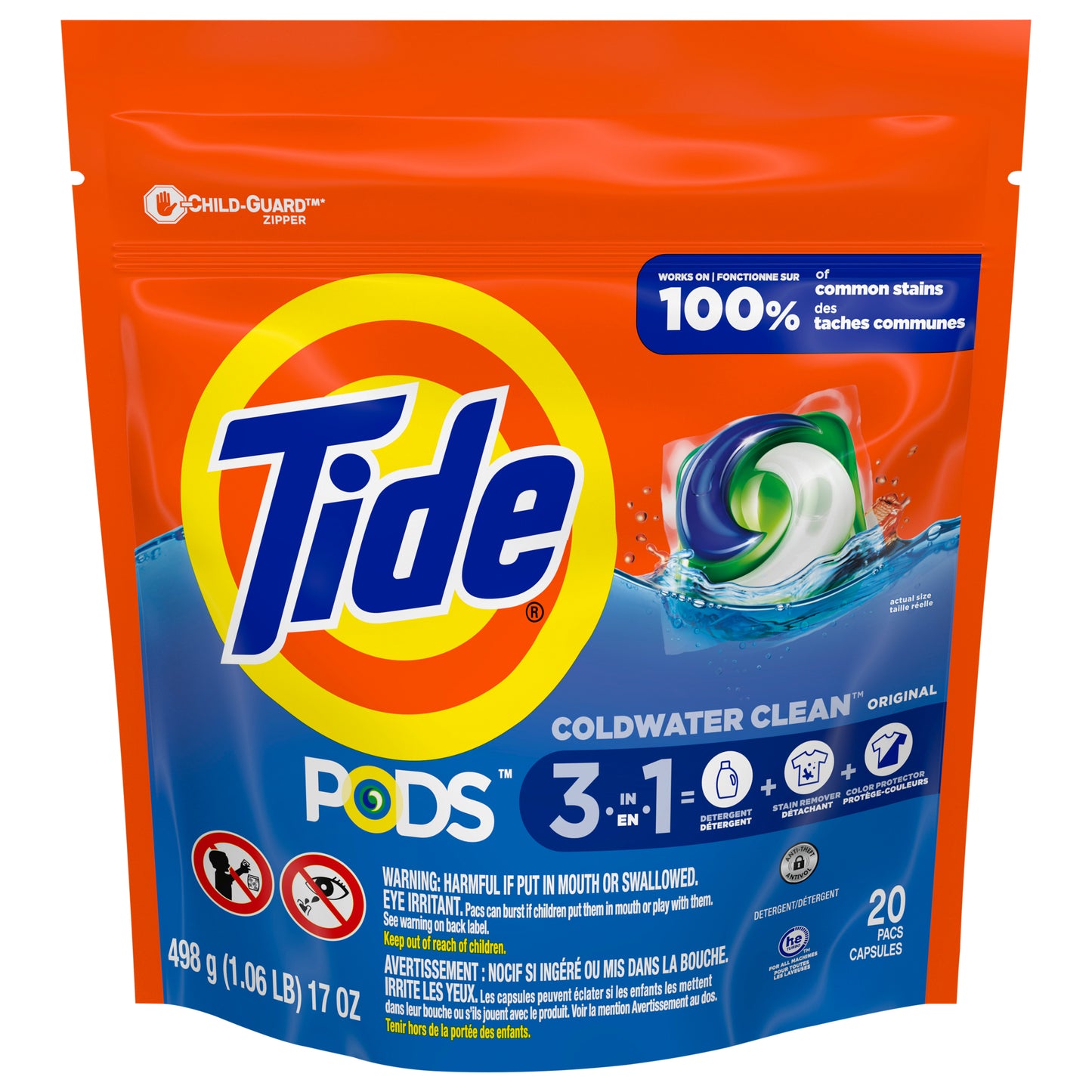 Tide PODS Liquid Laundry Detergent Soap Pacs, HE Compatible, 20 Count, Powerful 3-in-1 Clean in one Step, Original Scent