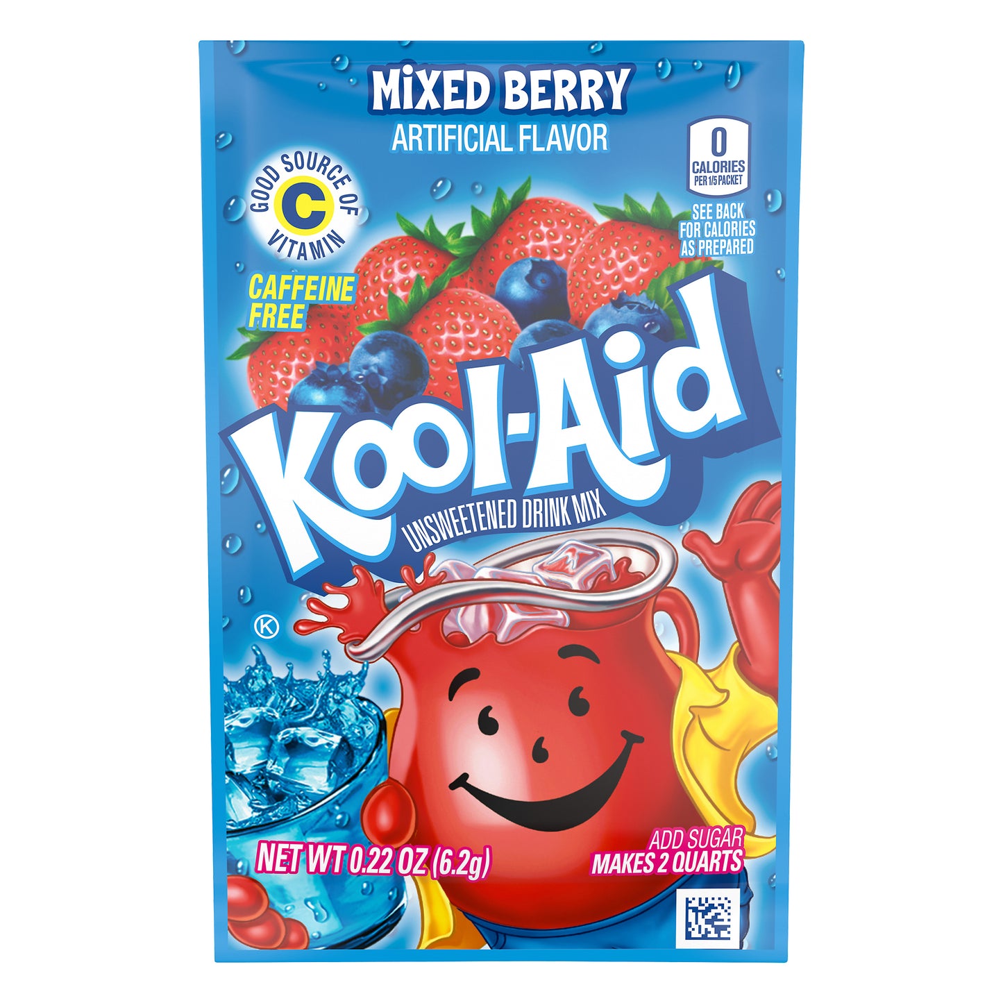 Kool-Aid Unsweetened Mixed Berry Powdered Drink Mix, Caffeine Free, 0.22 oz Packet