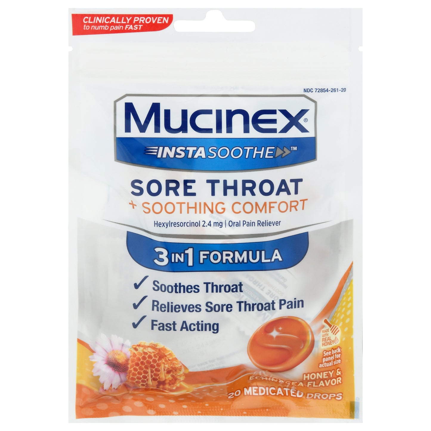 Mucinex InstaSoothe Soothing Comfort Honey & Echinacea Flavor Sore Throat Drops 20 ea