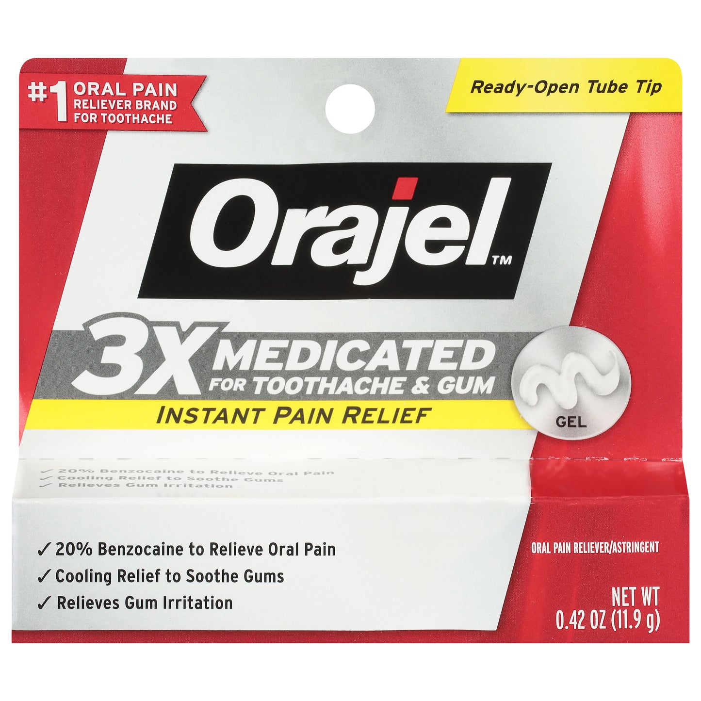 Orajel Gel Instant Pain Relief 3x Medicated for Toothache & Gum 0.42 oz