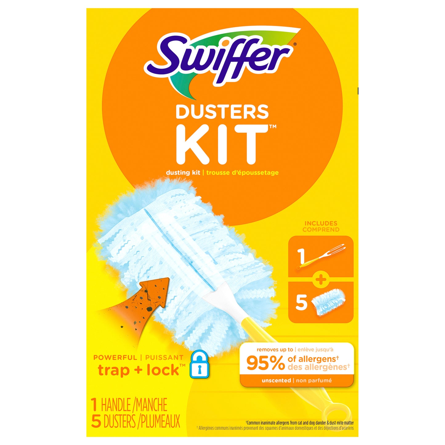 Swiffer Dusters Starter Kit for Cleaning, Kit Includes 1 Handle and 5 Dusters