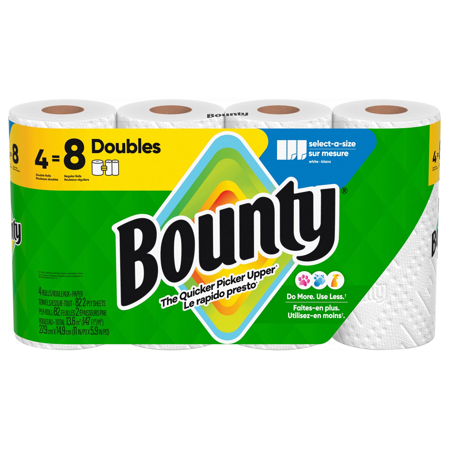 Bounty Paper Towels Select-A-Size White, 4 Double Rolls, 82 Sheets Per Roll