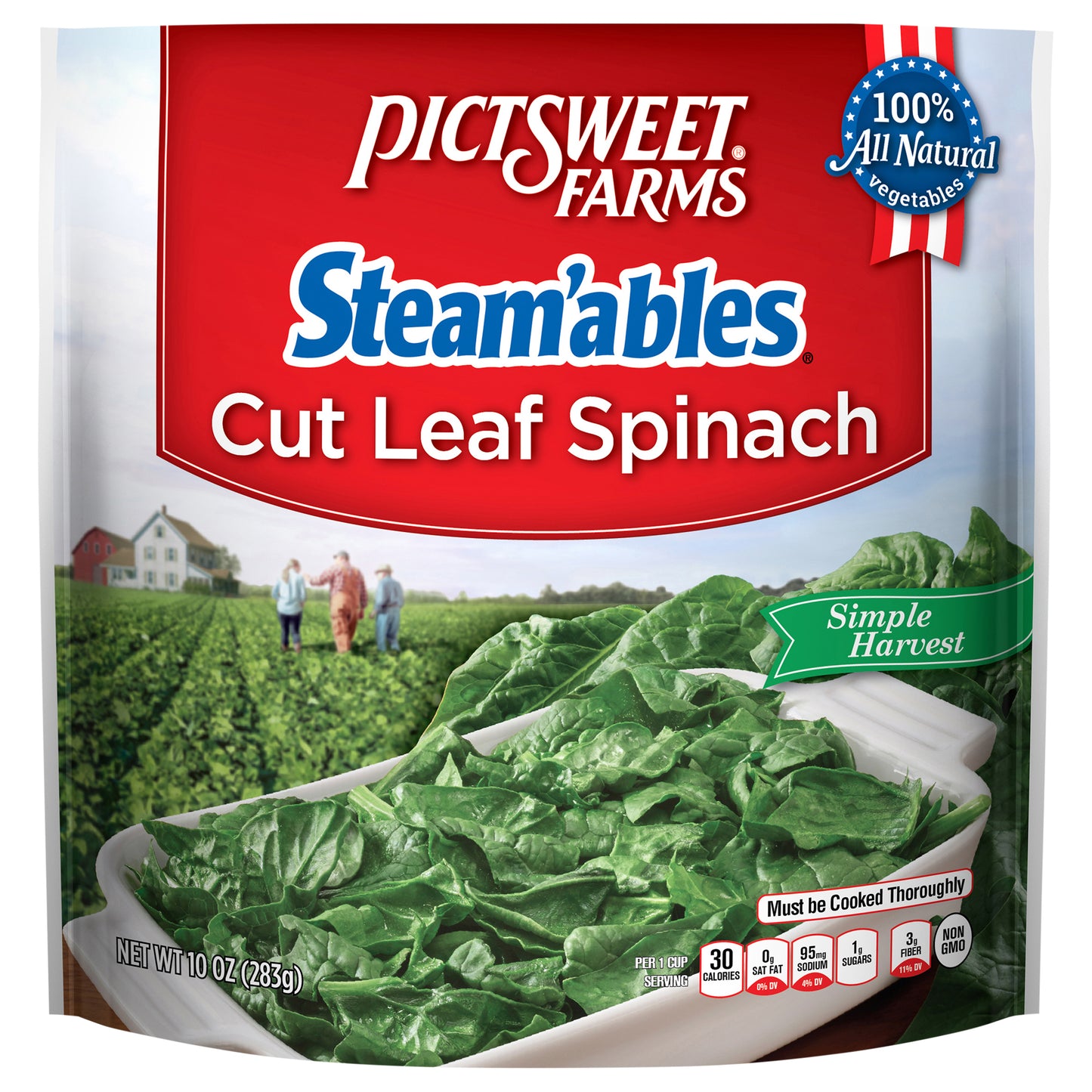 Pictsweet Farms Steam'ables Cut Leaf Spinach, Simple Harvest - 10 oz