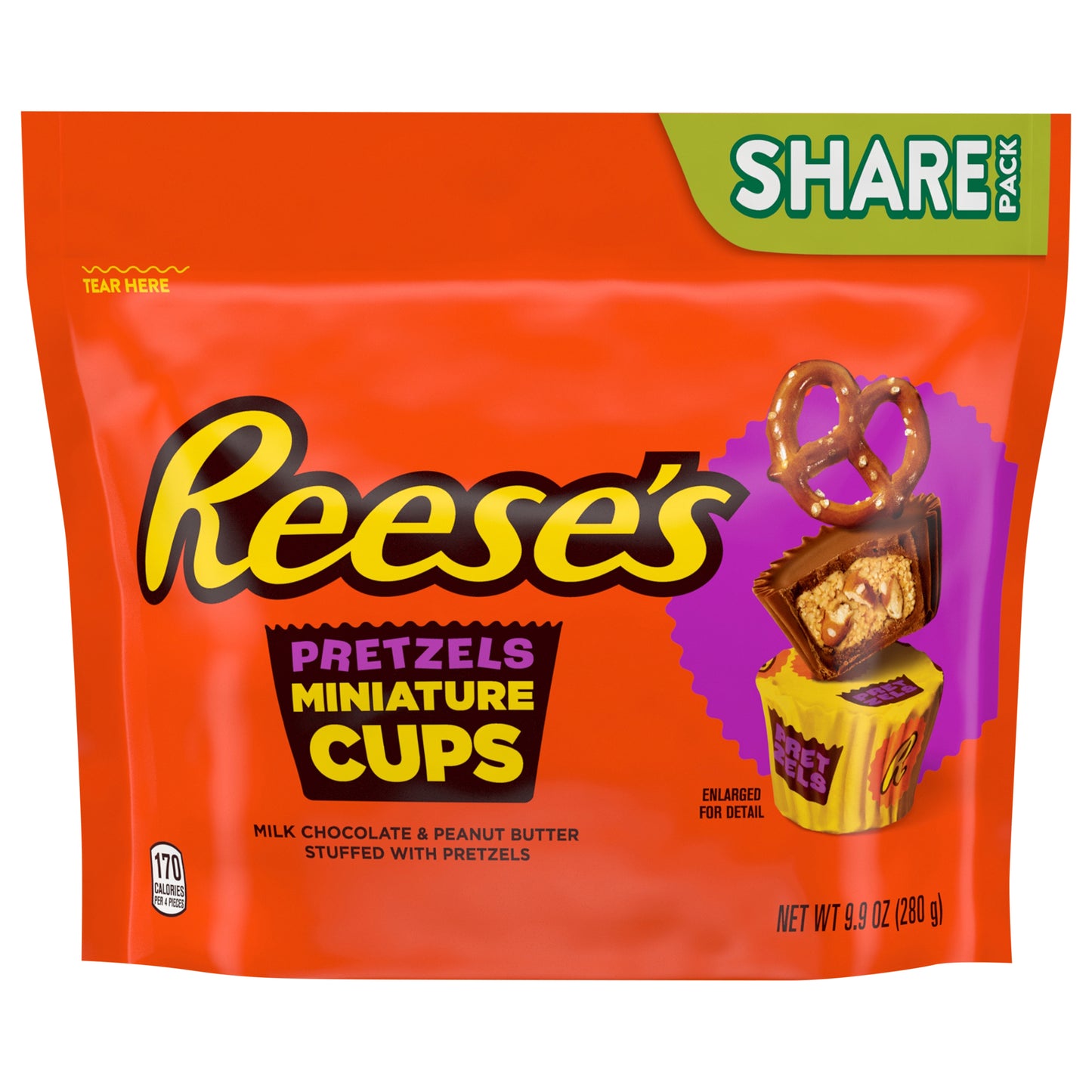 REESE'S Miniatures with Pretzels Milk Chocolate Peanut Butter Cups, Candy Share Pack, 9.9 oz