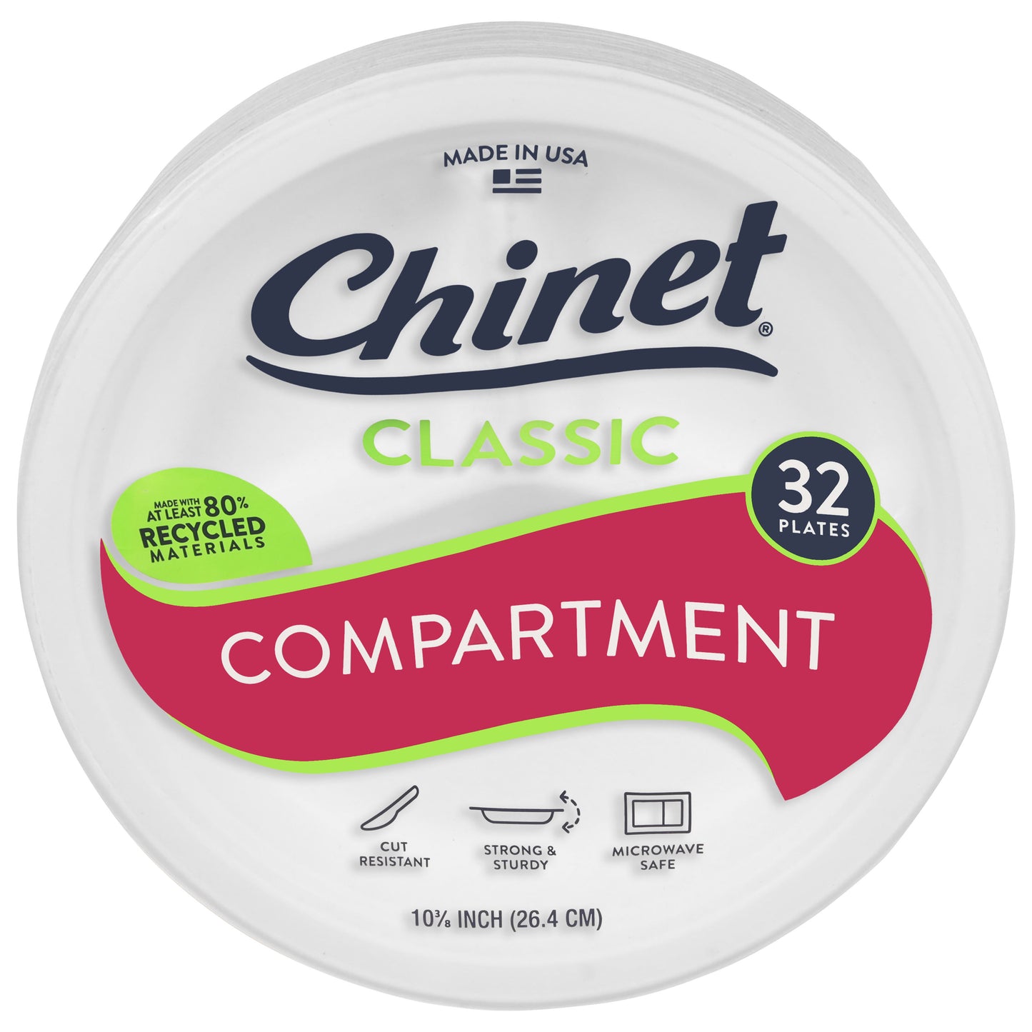 Chinet Classic Compartment Plates 10.375 Inch 32 ea