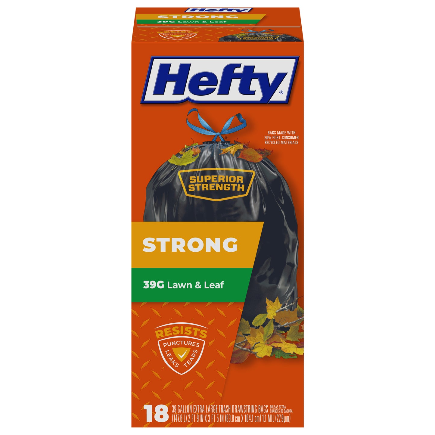 Hefty Strong Lawn & Leaf 39 Gallon Extra Large Drawstring Trash Bags 18 ea