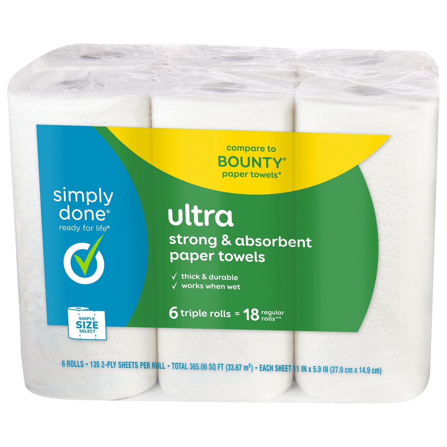 Simply Done Ultra Simple Size Select 2 Ply Paper Towels Triple Rolls 6 ea