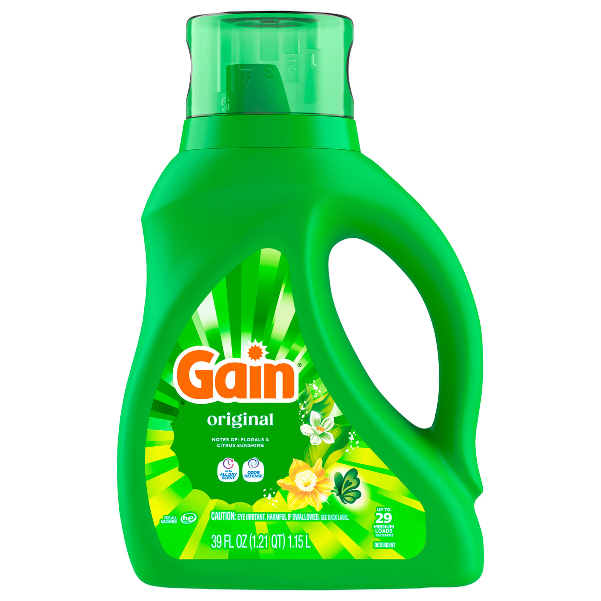 Gain Liquid Laundry Detergent, Now with Odor Defense, Original Scent, 39 fl oz, 29 Loads