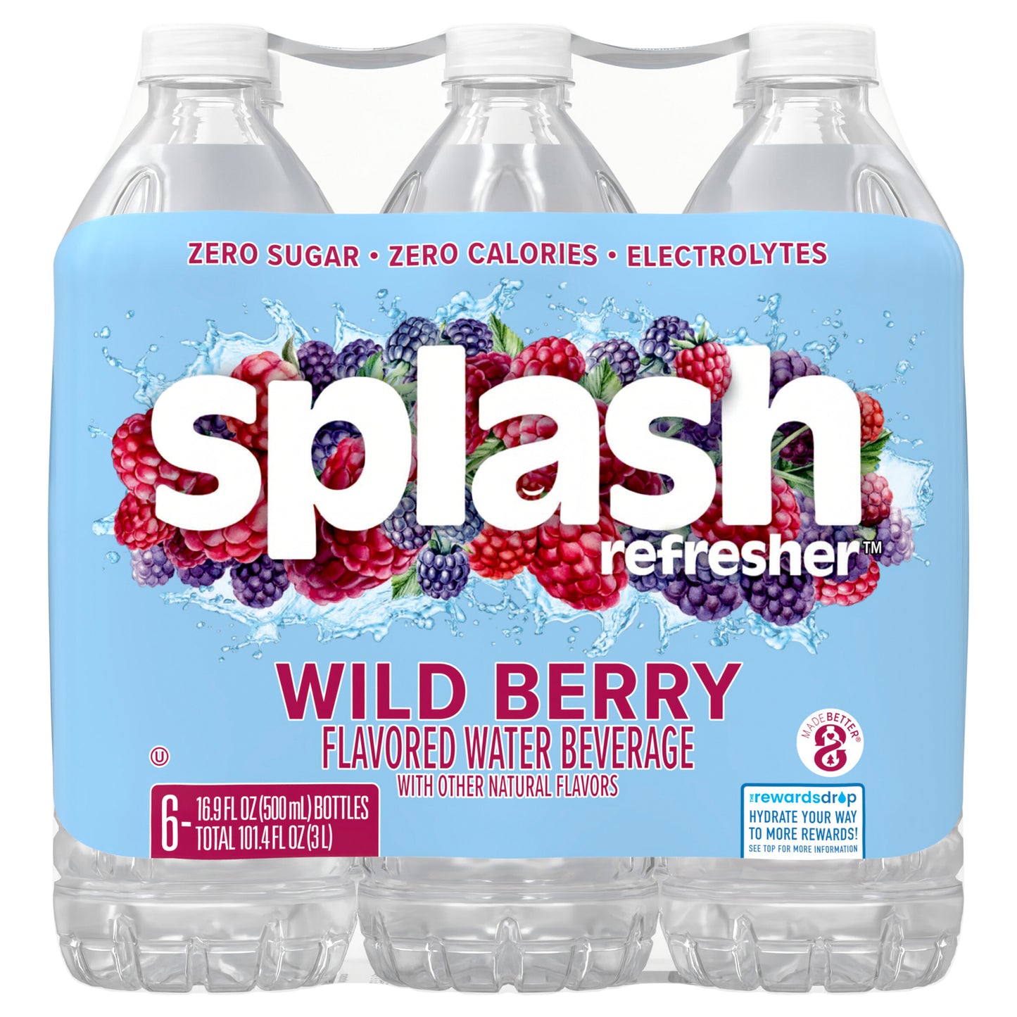 Splash Refresher Wild Berry Flavored Water, 16.9 fl oz, 6 Pack