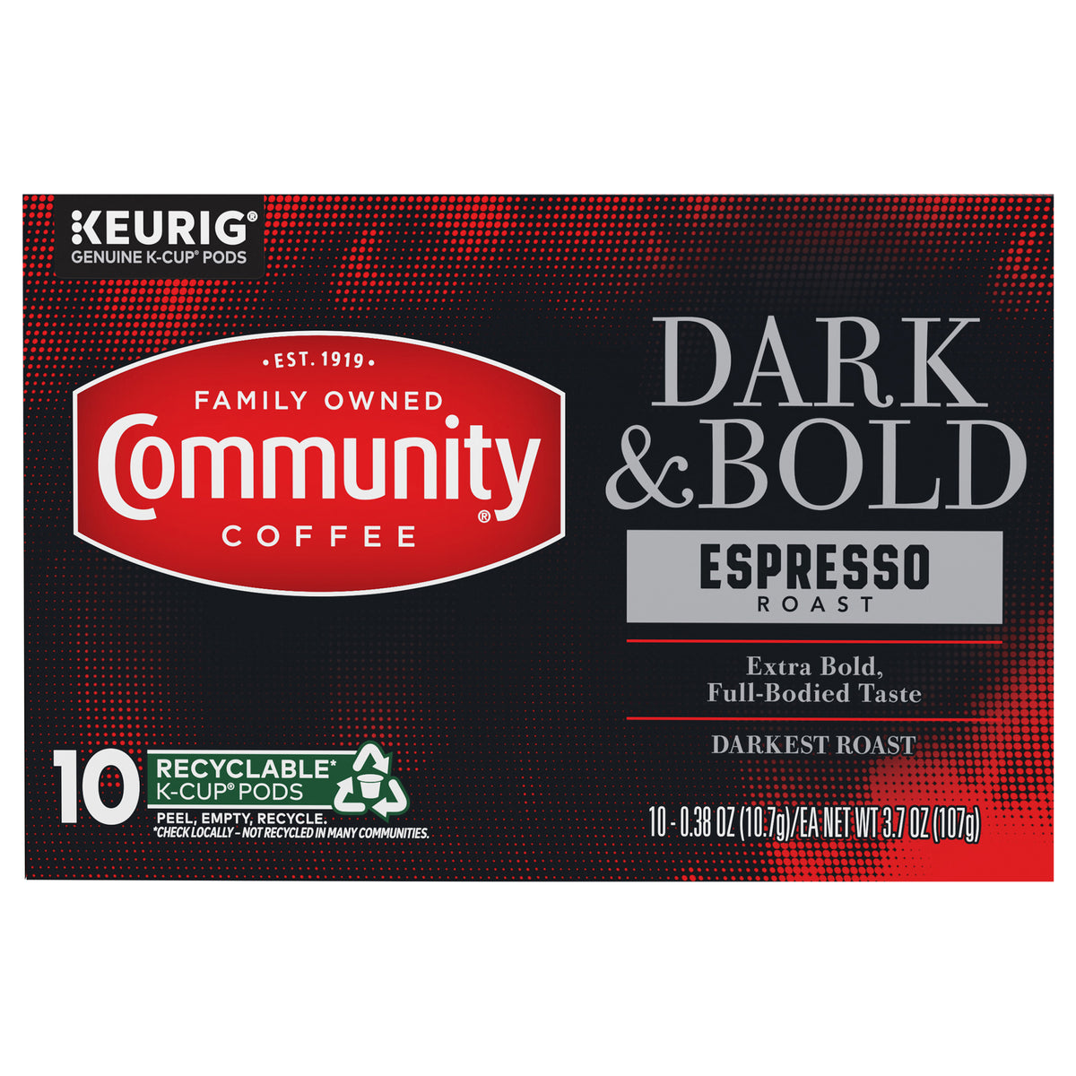 Community® Coffee Dark & Bold Espresso Roast Extra Dark Roast Keurig® K-Cup® Pods 10 ct Box