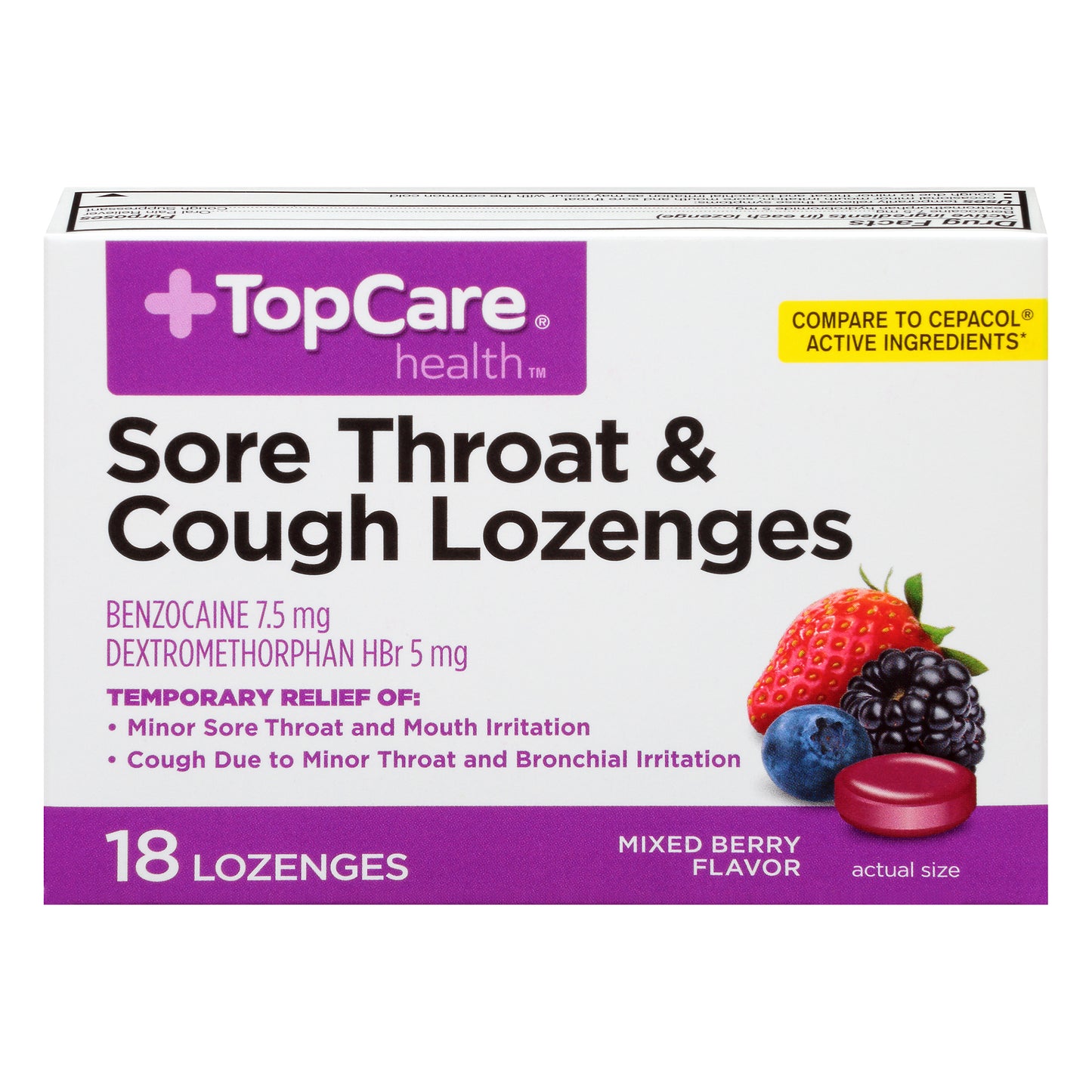 TopCare Health Mixed Berry Flavor Sore Throat & Cough 18 Lozenges