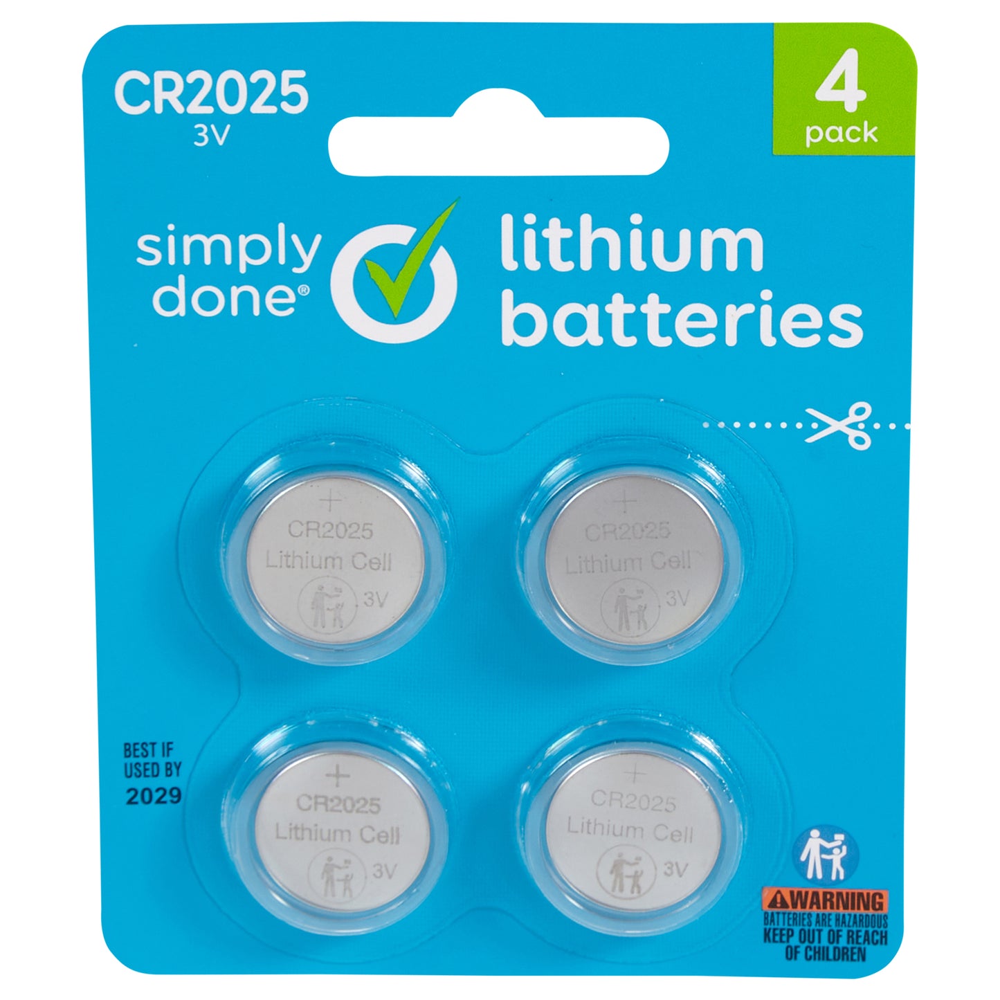 Simply Done CR2025 3V Lithium Batteries 4 ea