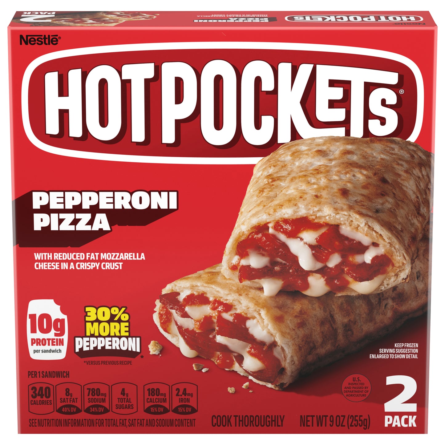 Hot Pockets Pepperoni Pizza Crispy Crust Frozen Snacks, Pizza Snacks Made with Mozzarella Cheese, 2 Count Frozen Sandwiches 2 ea