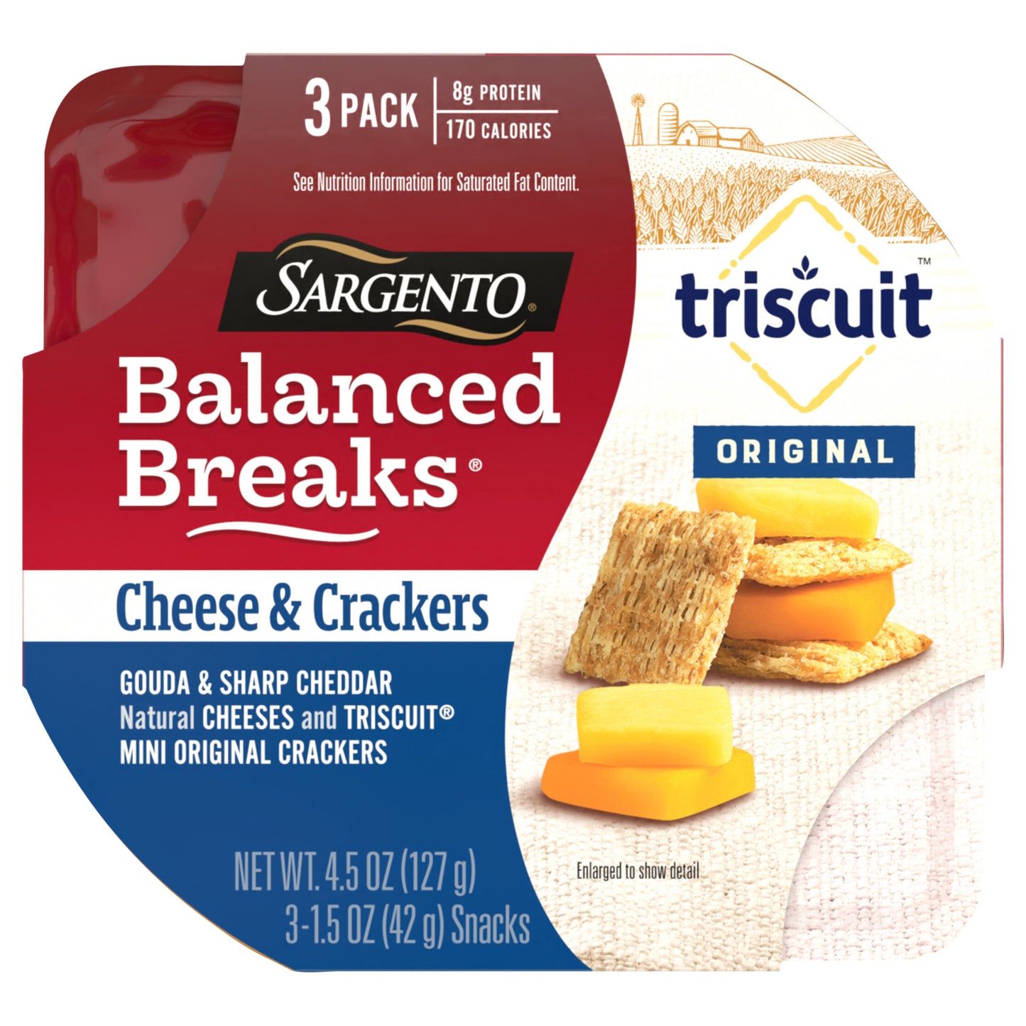 Sargento® Balanced Breaks® Cheese & Crackers, Gouda & Sharp Cheddar Natural Cheeses and TRISCUIT® Mini Original Crackers Snack Kit, 3-Pack