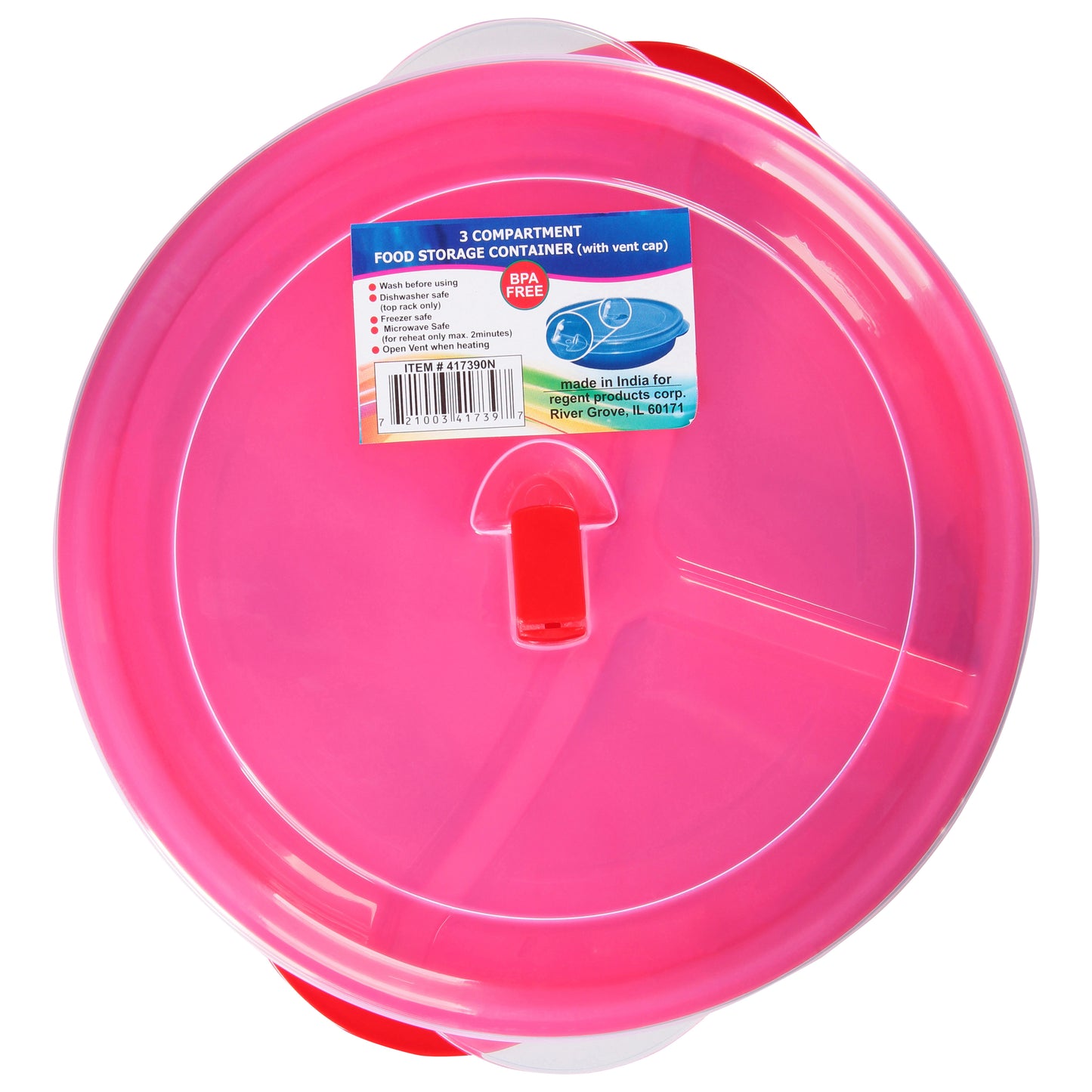 Regent Products 3 Compartment Food Storage Container with Vent Cap 1 ea - ROUND