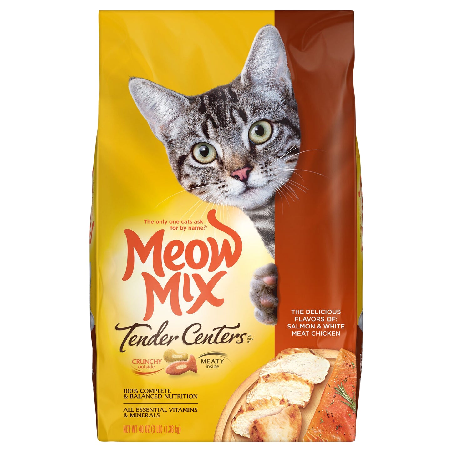 Meow Mix Tender Centers Salmon & White Meat Chicken Flavors Dry Cat Food, 3-Pound Bag