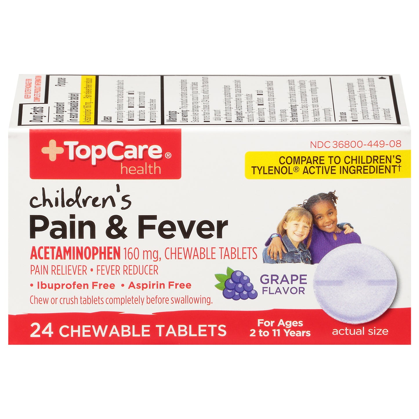 TopCare Health 160 mg Grape Flavor Children's Pain & Fever 24 Tablets