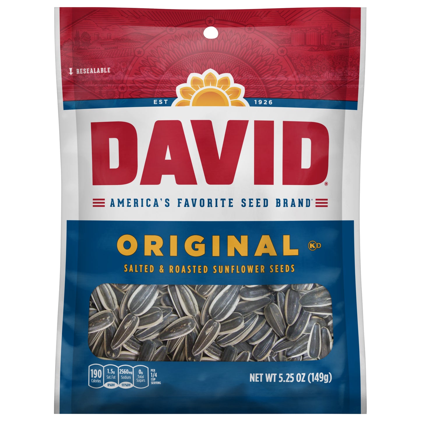 DAVID Seeds Original Salted and Roasted Sunflower Seeds, Keto Friendly Snack, 5.25 OZ Bag