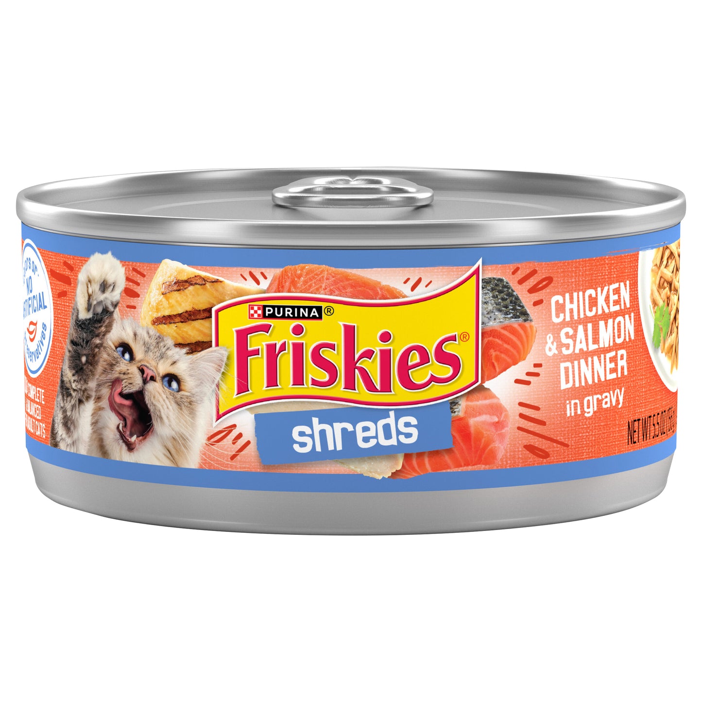 Purina Friskies Gravy Wet Cat Food, Shreds Chicken & Salmon Dinner in Gravy - 5.5 oz. Can