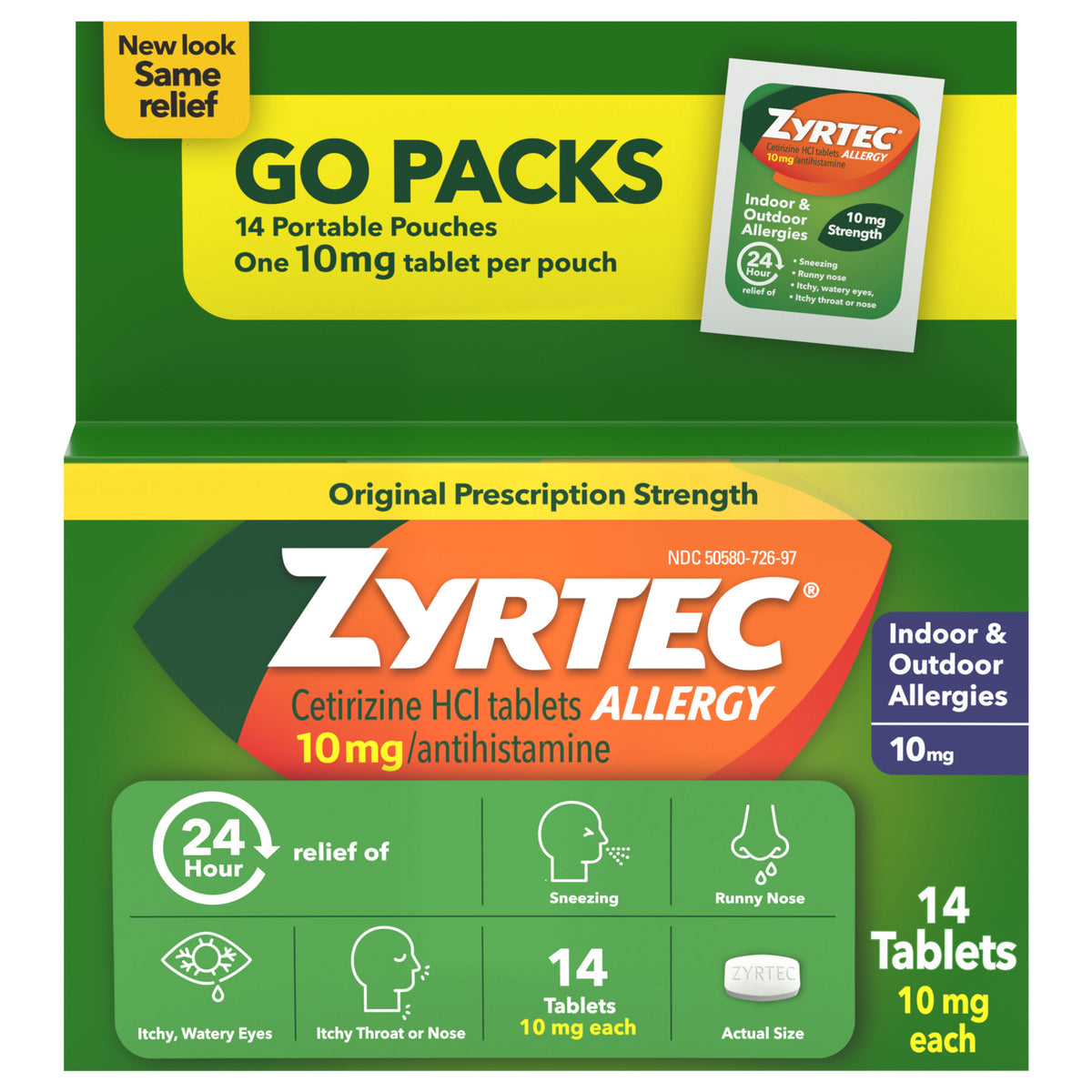 Zyrtec Allergy Tablets, 10 mg, 1 Tablet Per Pack, 14 Count