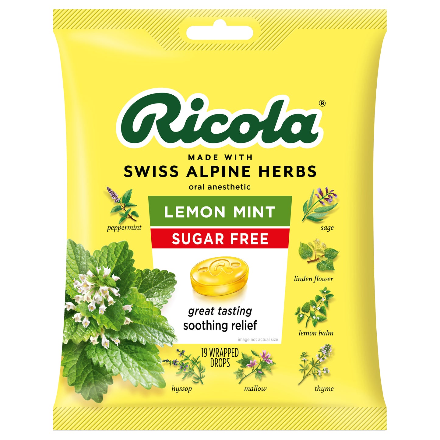 Ricola Sugar Free Lemon Mint Throat Drops, 19 Count