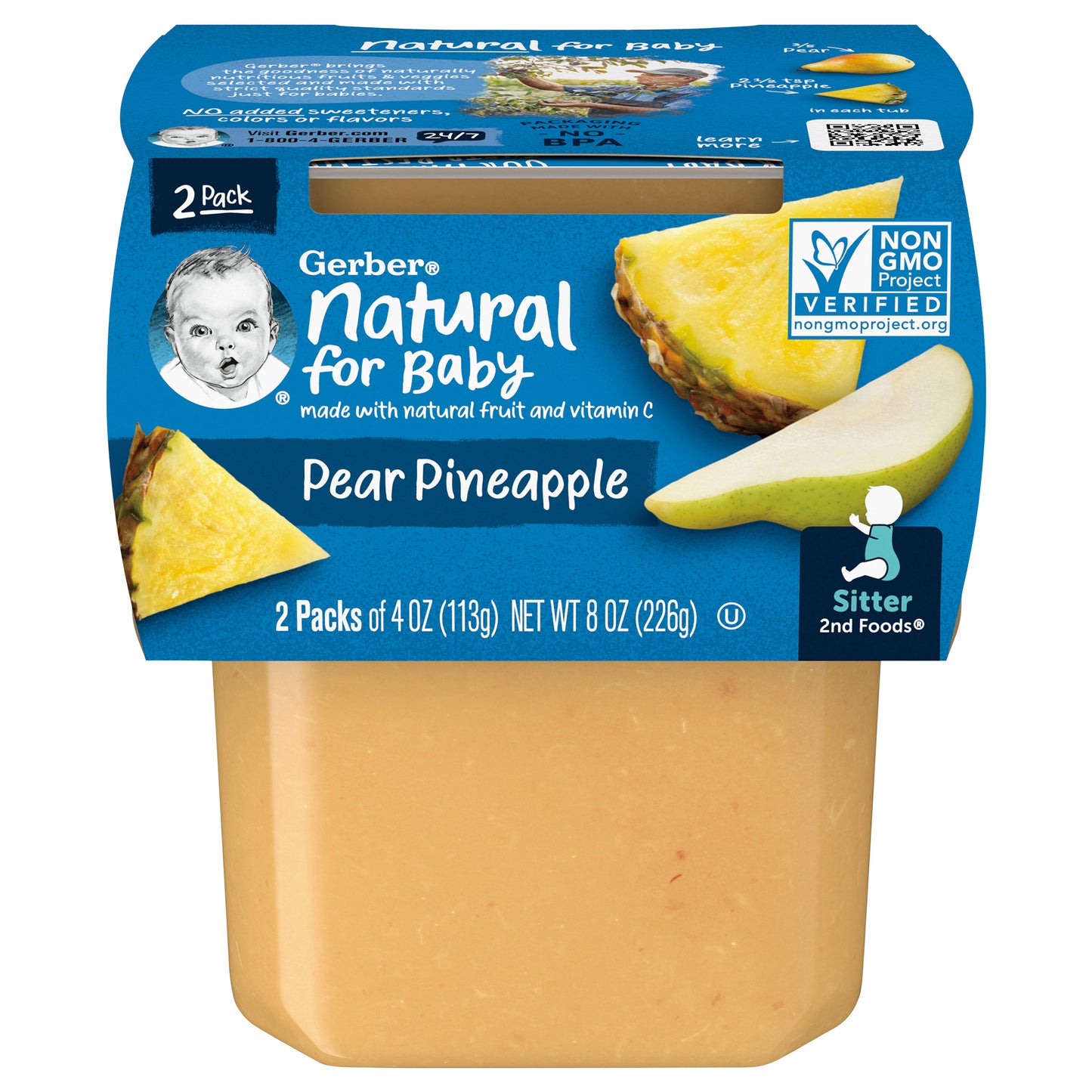Gerber Natural for Baby Sitter 2nd Foods Pear Pineapple Baby Food 2 - 4 oz Tubs