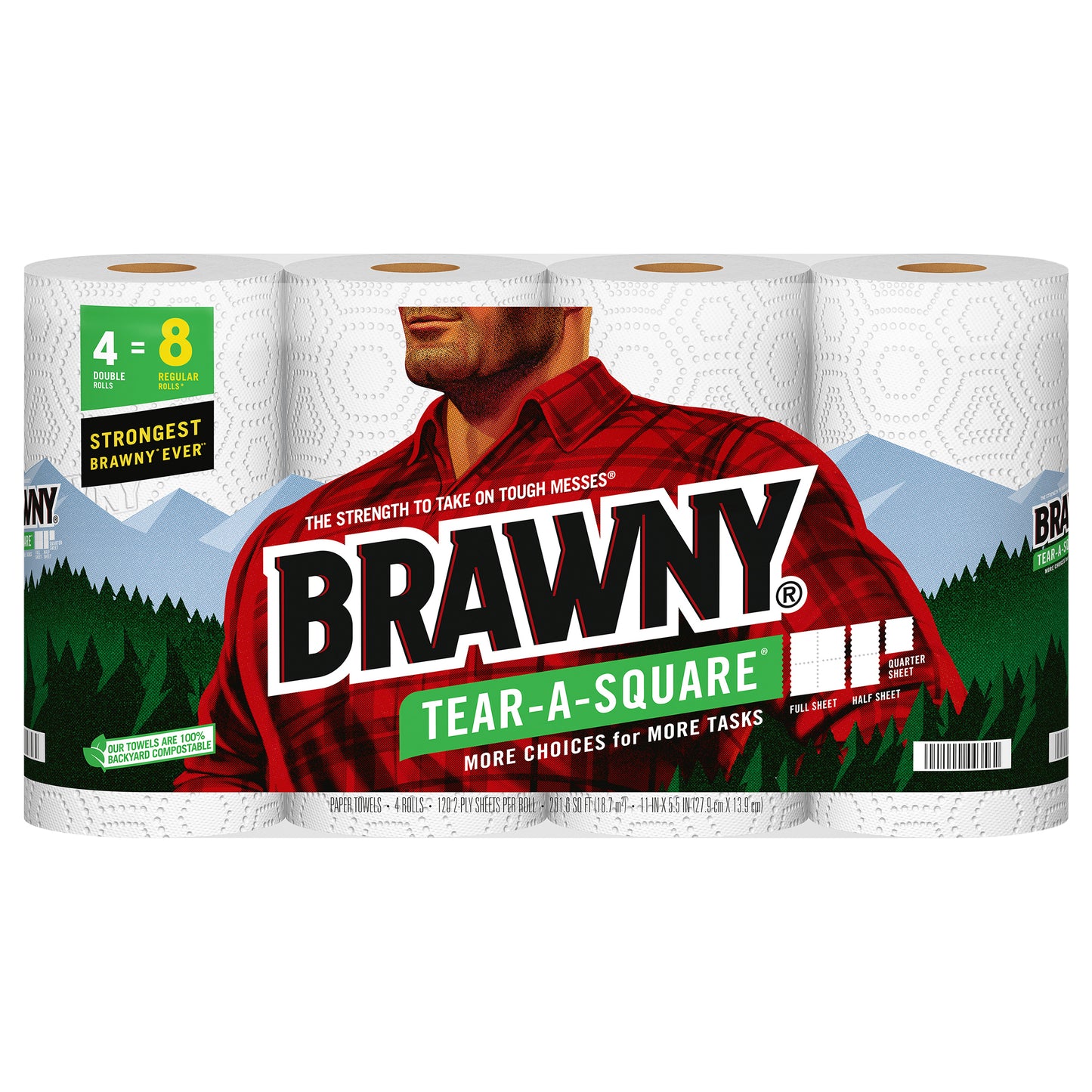 Brawny Tear-A-Square 2-Ply Double Rolls Paper Towels 4 ea