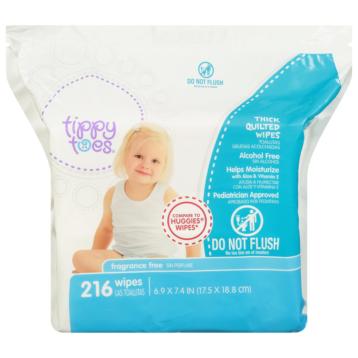 Tippy Toes Thick Quilted Fragrance Free Wipes 216 ea