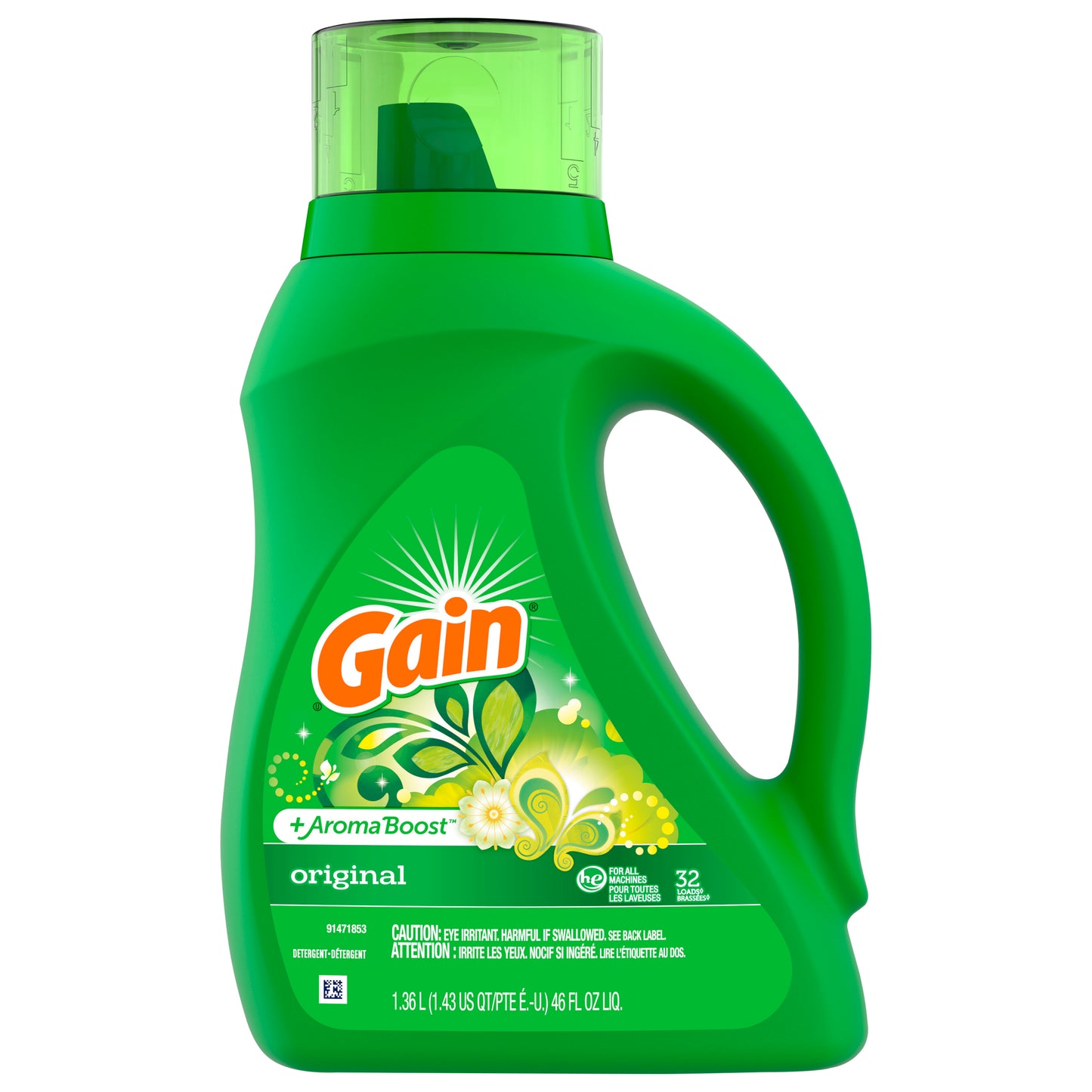 Gain + Aroma Boost Liquid Laundry Detergent, Original Scent, 32 Loads, 46 fl oz, HE Compatible