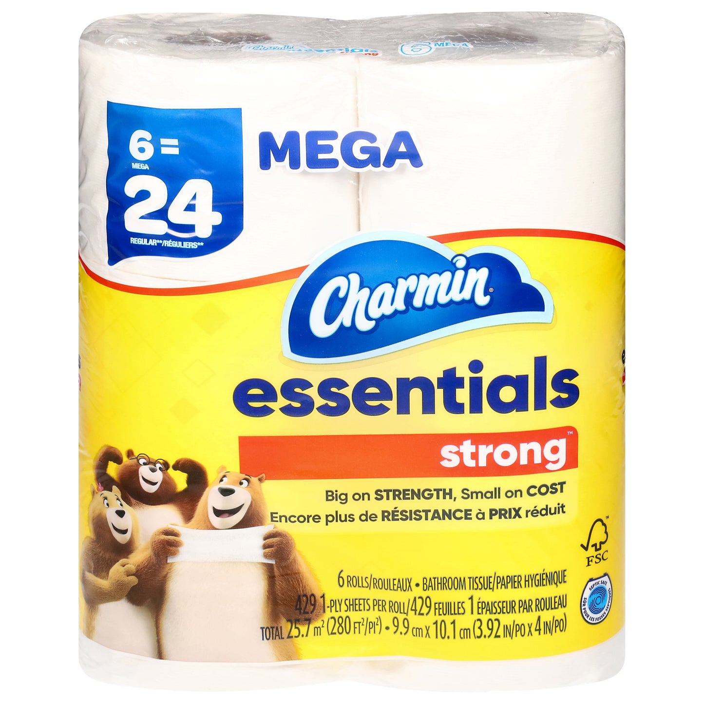 Charmin Essentials 1-Ply Mega Rolls Strong Bathroom Tissue 6 ea
