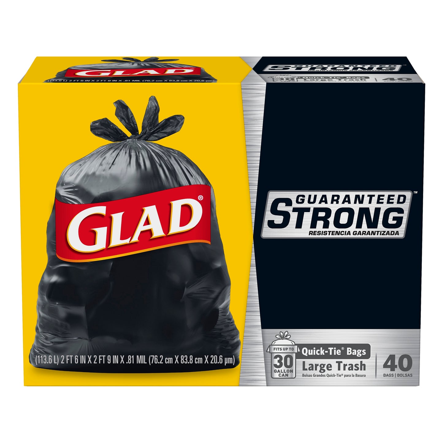 Glad 30 Gallon Large Quick-Tie Trash Bags 40 ea