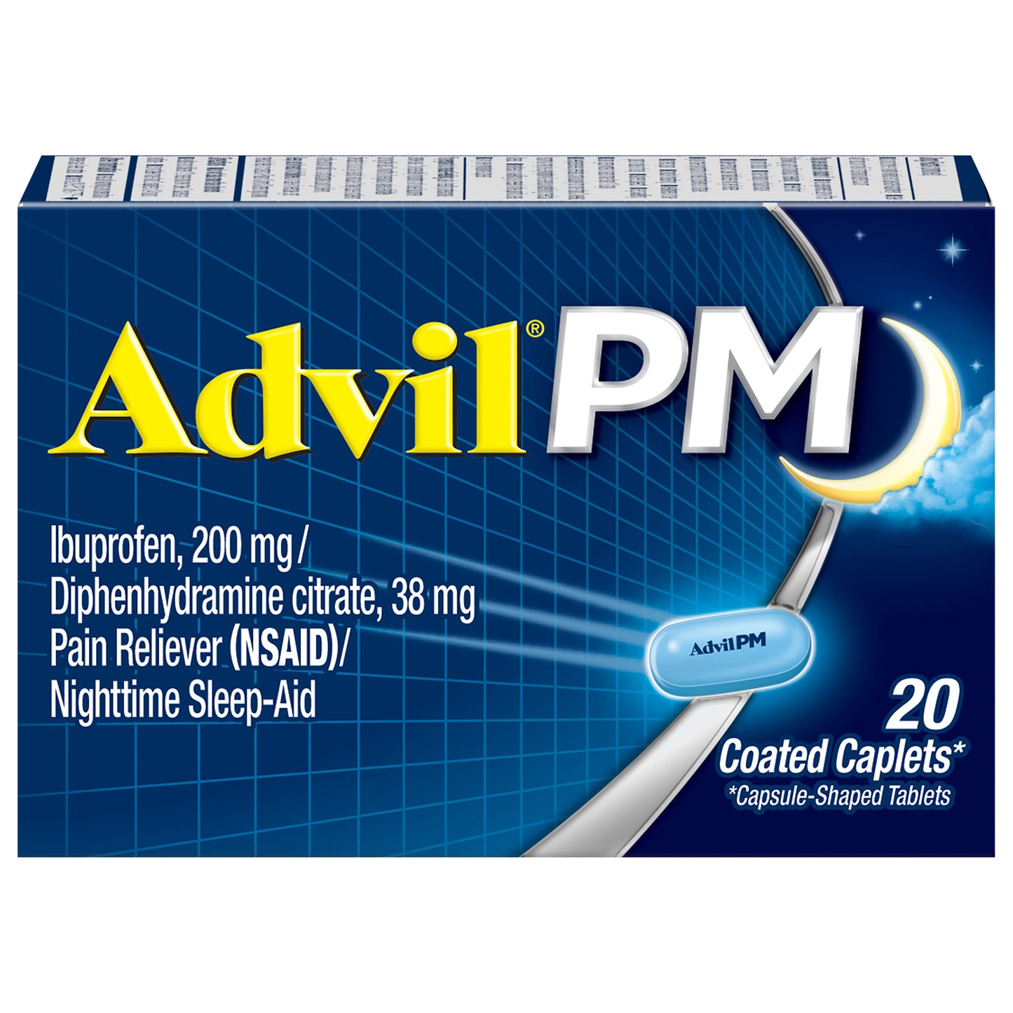 Advil PM Pain Reliever and Nighttime Sleep Aid, Ibuprofen for Pain Relief and Diphenhydramine Citrate for a Sleep Aid - 20 Coated Caplets