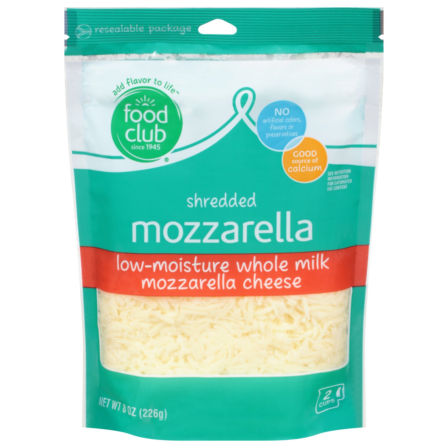 Food Club Mozzarella Shredded Cheese 8 oz