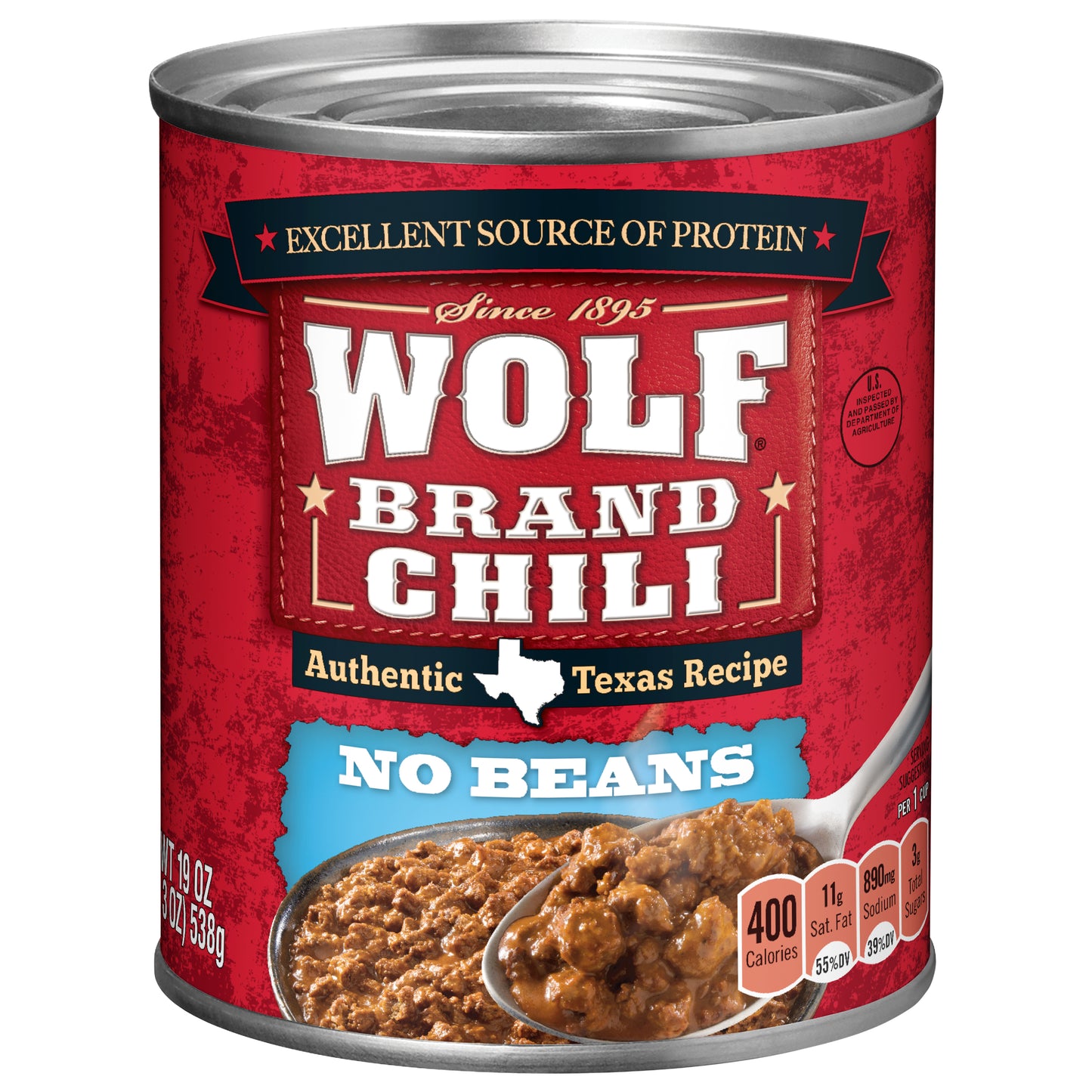 WOLF BRAND Chili No Beans, Chili Without Beans, 19 oz.