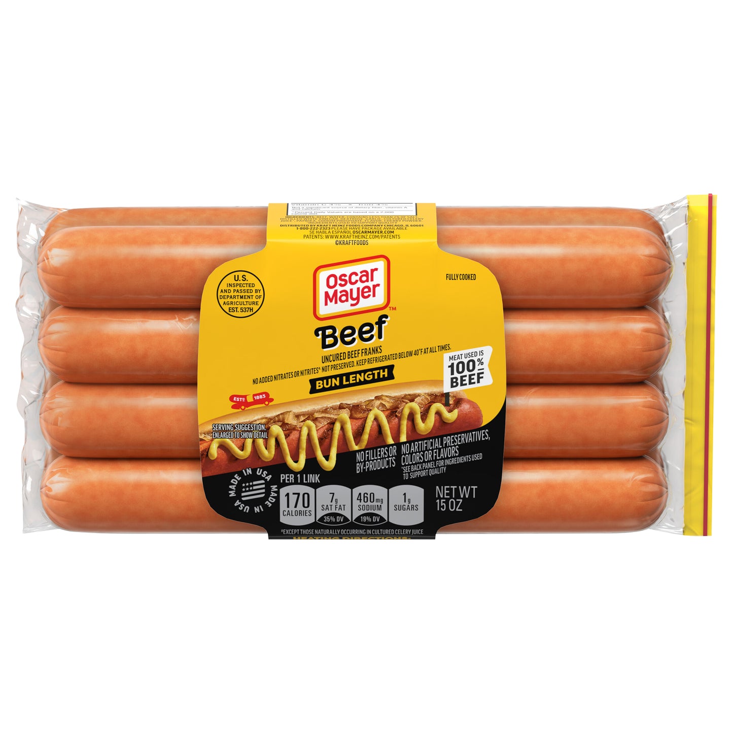 Oscar Mayer Bun-Length Uncured Beef Franks Hot Dogs, 8 ct Pack