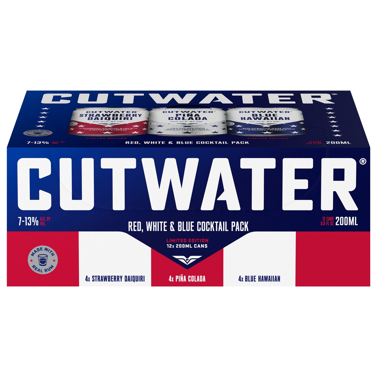 Cutwater Strawberry Daiquiri/Pina Colada/ Blue Hawaiian Beer Red, White & Blue Pack 12 - 6.8 fl oz Cans