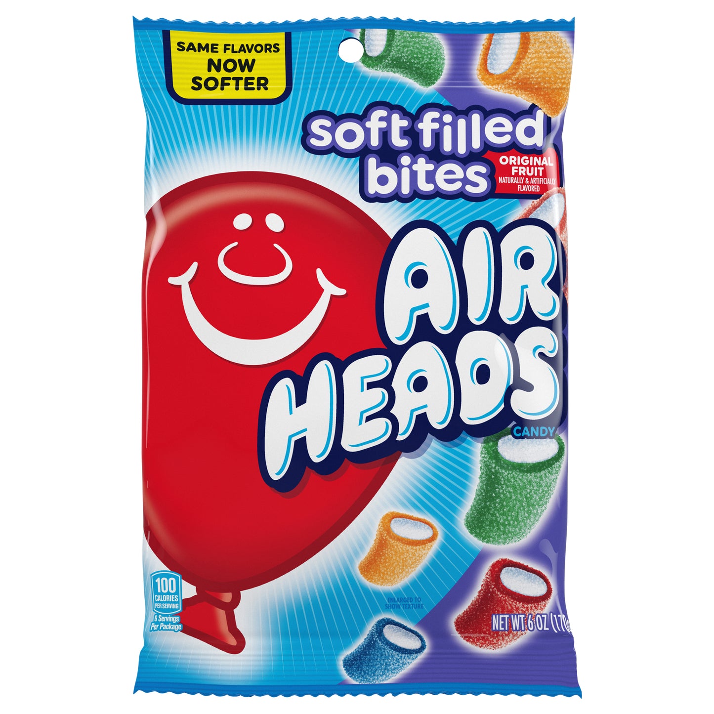 Airheads Candy Soft Filled Bites Peg Bag, Assorted Tangy Fruit Flavors, 6 Ounce