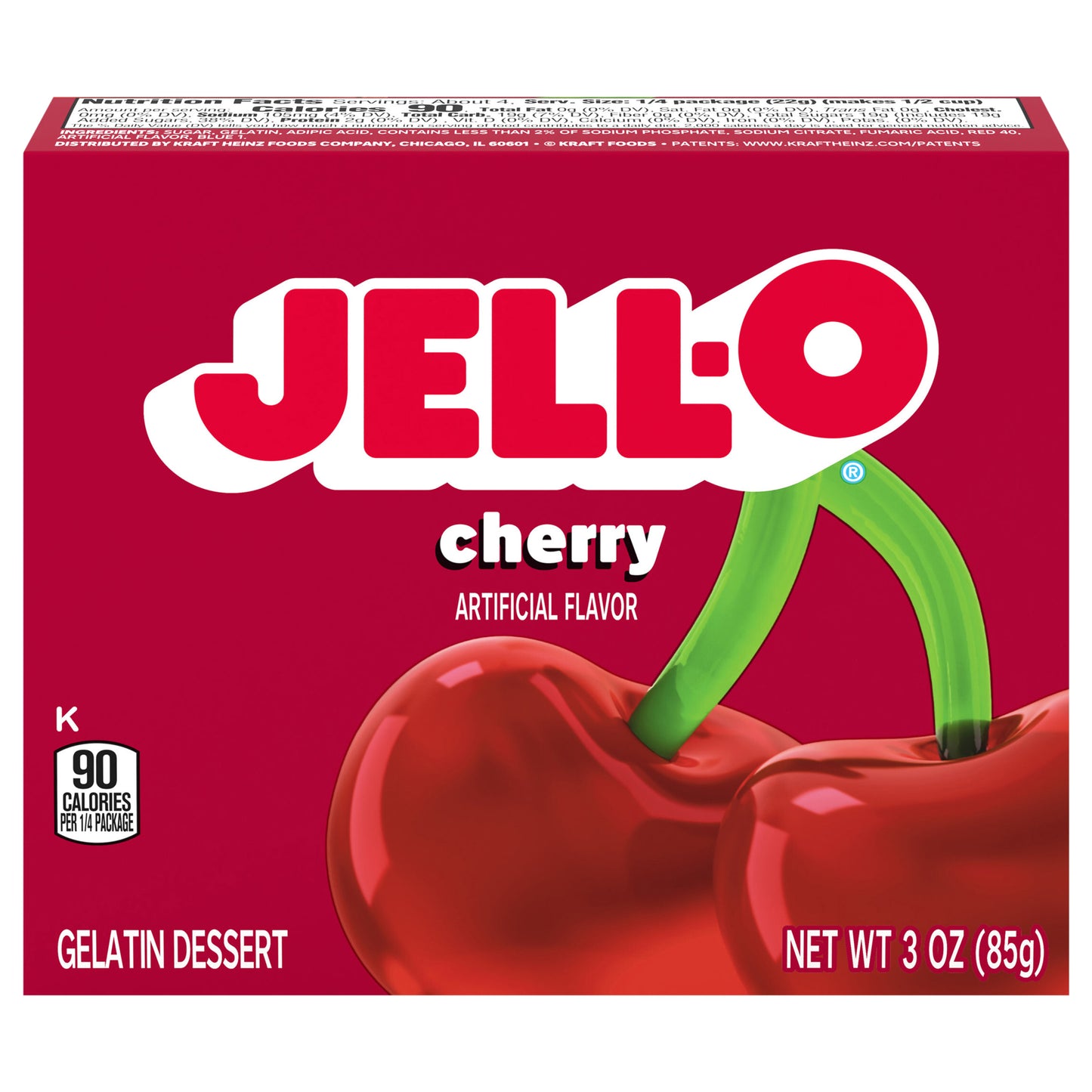 Jell-O Cherry Artificially Flavored Gelatin Dessert Mix, 3 oz Box