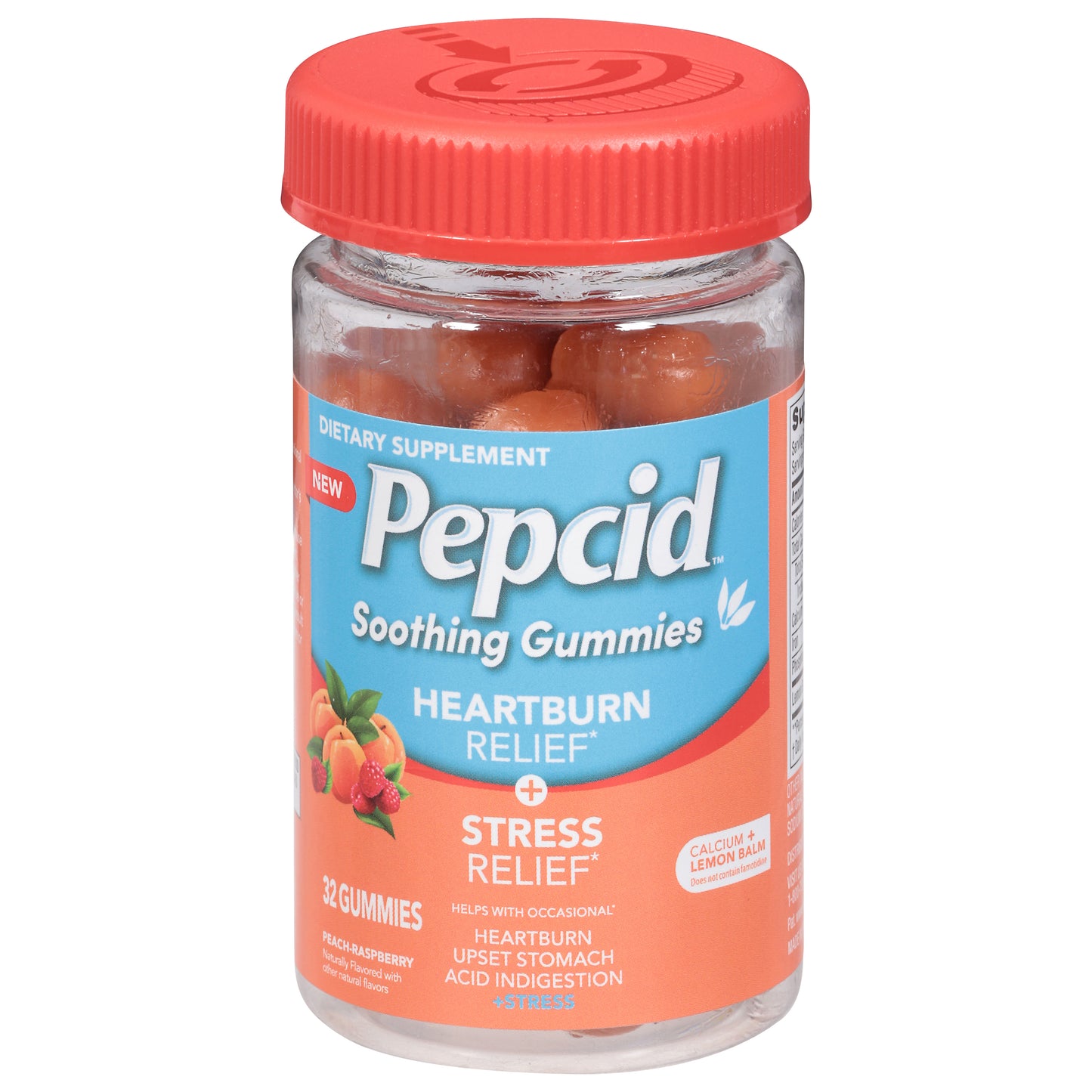 Pepcid Gummies Peach-Raspberry Heartburn Relief + Stress Relief 32 Gummies