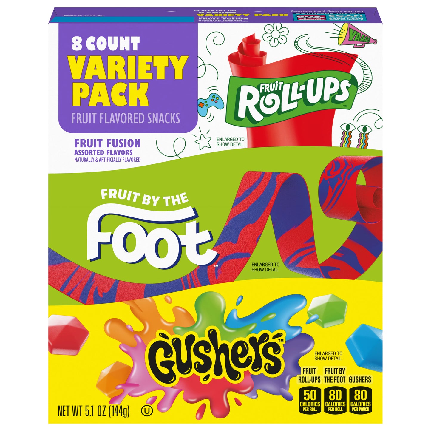 Fruit Roll-Ups, Fruit by the Foot, Gushers Snacks Variety Pack, 8 ct