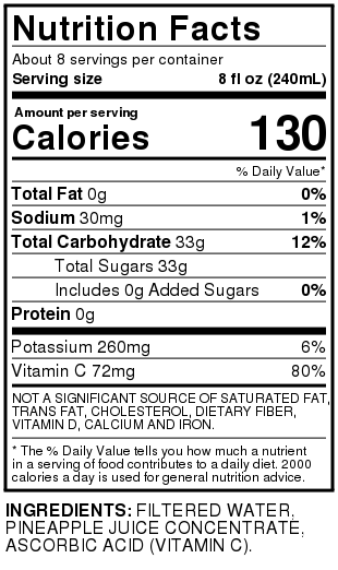 100% Unsweetened Pineapple Juice From Concentrate With Added Ingredients