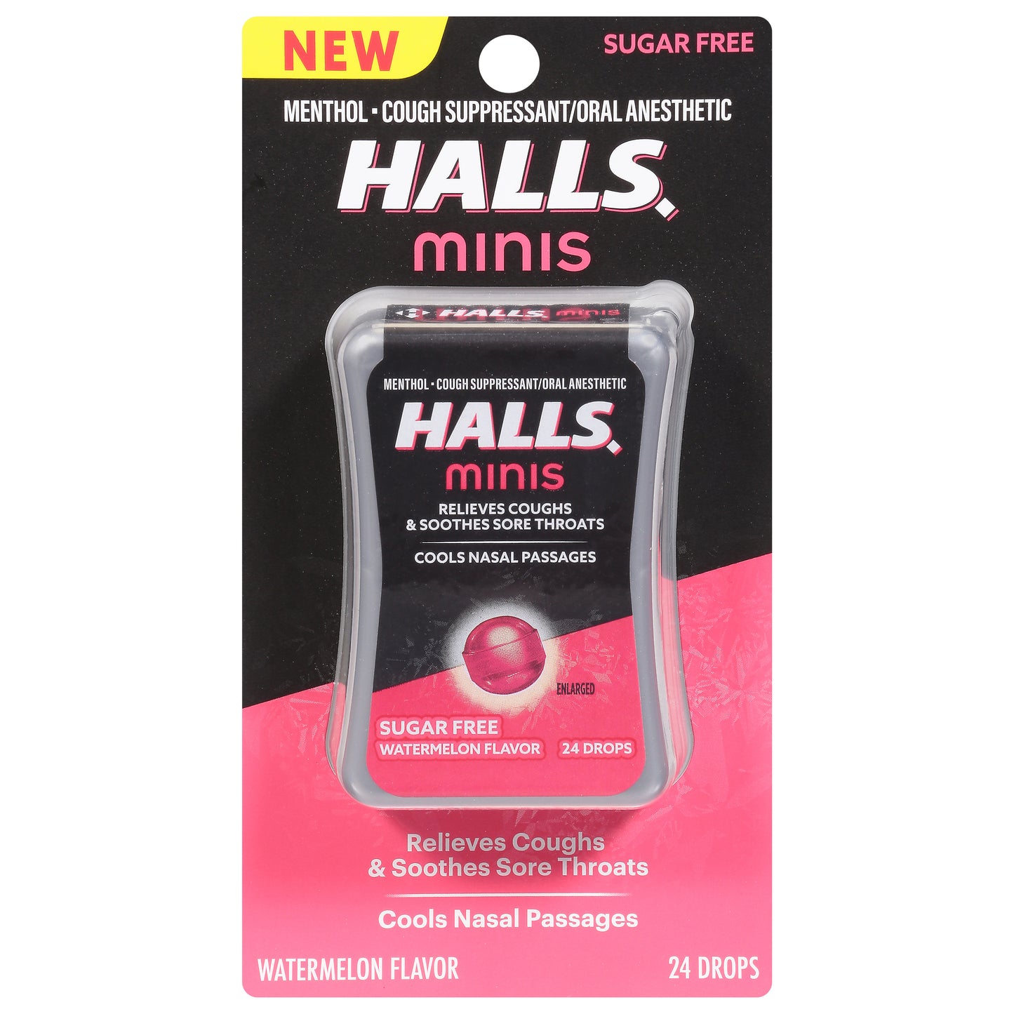 Halls Sugar Free Watermelon Flavor Cough Drops Minis 24 ea