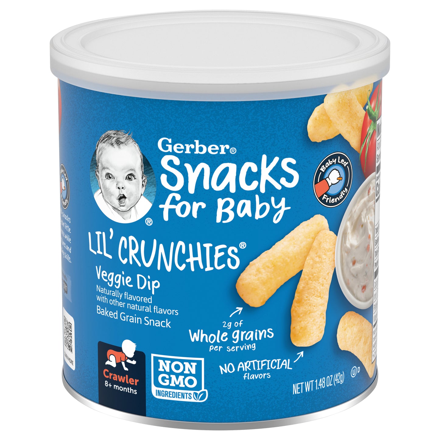 Gerber Snacks for Baby Lil' Crunchies Baked Corn Snack Veggie Dip, 1.48 oz Snacks Canister
