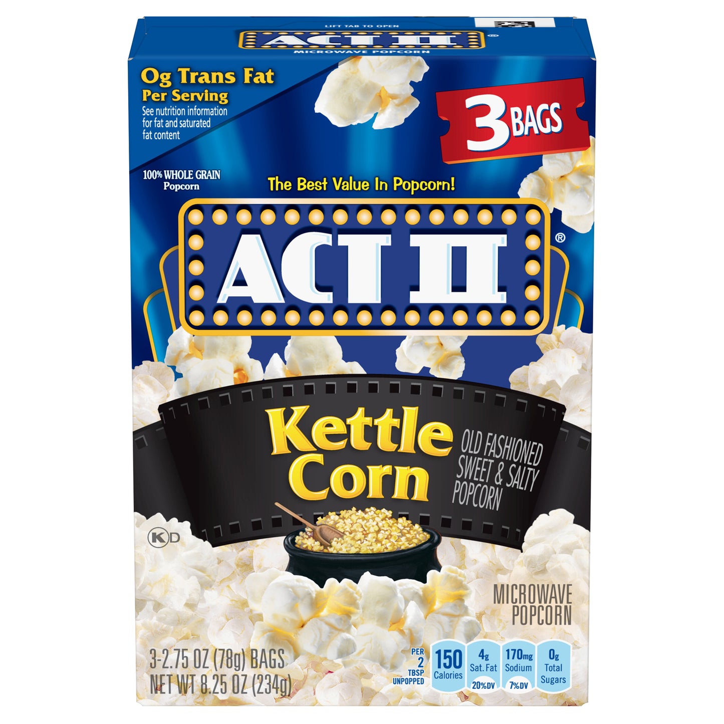 ACT II Kettle Corn Microwave Popcorn, 3-Count 2.75-oz. Bags