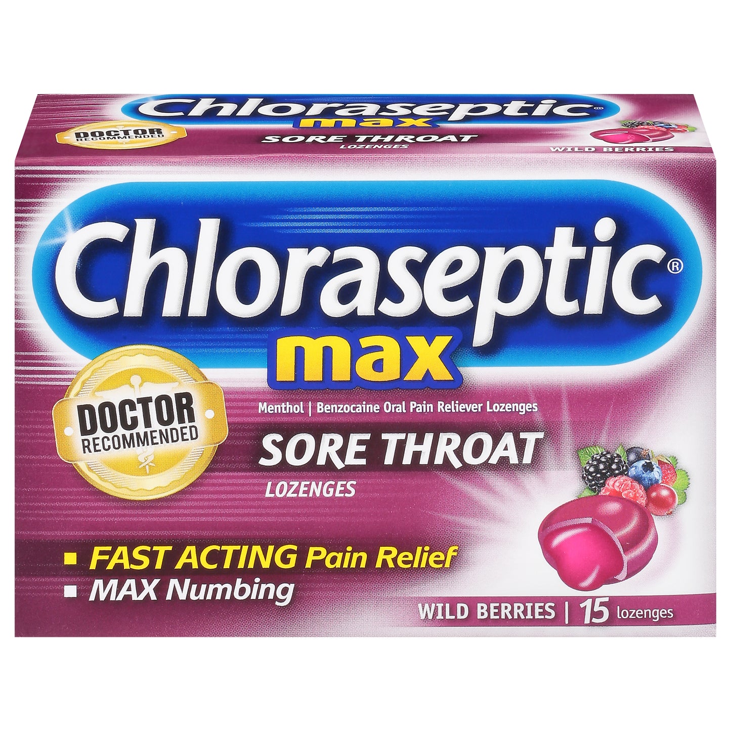 Chloraseptic Max Fast Acting Wild Berries Sore Throat 15 Lozenges